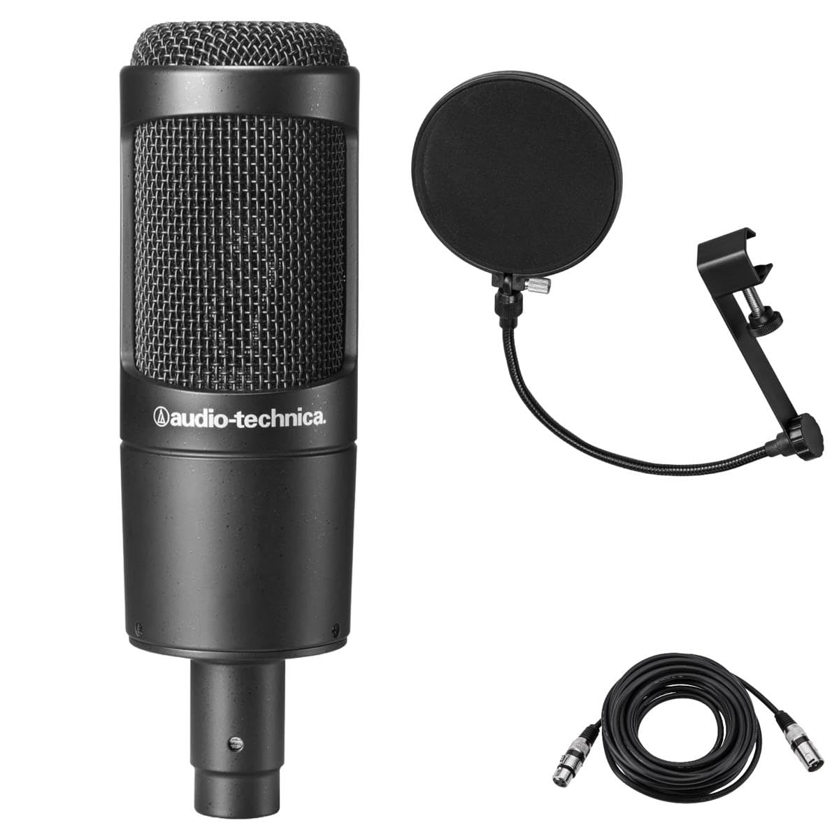 Audio Technica AT2035 Cardioid Condenser Side Address Microphone, 20Hz to 20kHz Frequency Response, 120 ohms Impedance   Bundle with Samson PS04 Pop Filter, 20ft Heavy Duty 7mm XLR Microphone Cable