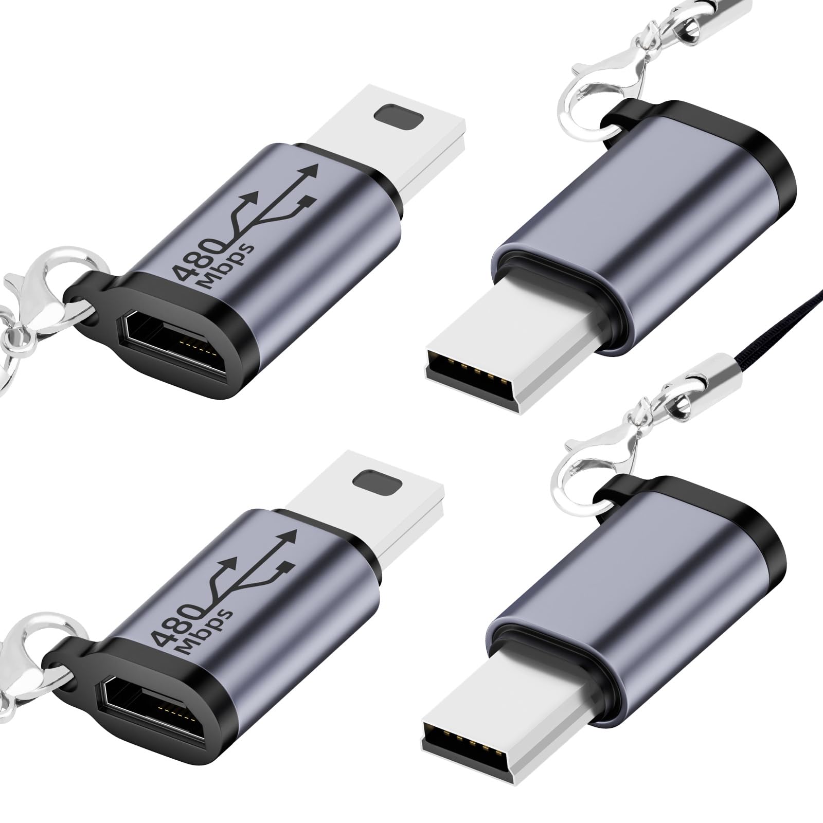 Seminer Micro USB to Mini USB Adapter (4 Pack), Micro USB Female to Mini USB Male Convert Connector, USB Mini to Micro USB Adapt