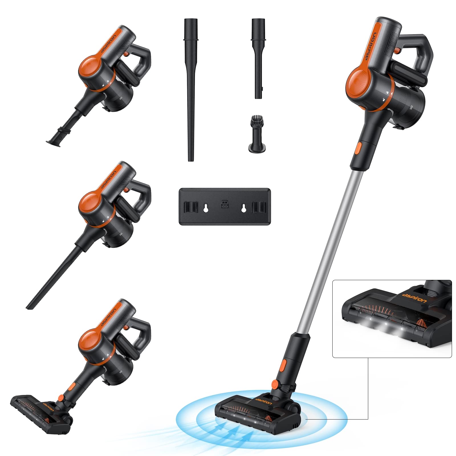Aspiron Cordless Vacuum Cleaner, 6 In 1 Vacuum Cleaner With Hepa Filter, Powerful Brushless Motor Lightweight Stick And Handheld
