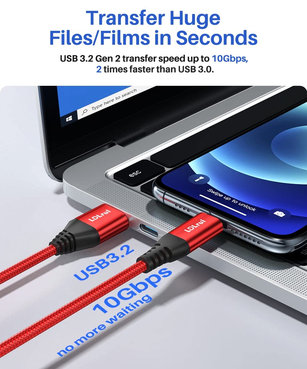 [1Ft 2 Pack] Usb A To Usb C Cable 10Gbps Data Transfer 3.1A Fast Charging, Usb3.2 Gen 2 Type C Charger Cord For Iphone 15 Pro, Samsung Galaxy S23/S22/S21/S20, Ipad Pro, Portable Ssd, Power Bank (Red)