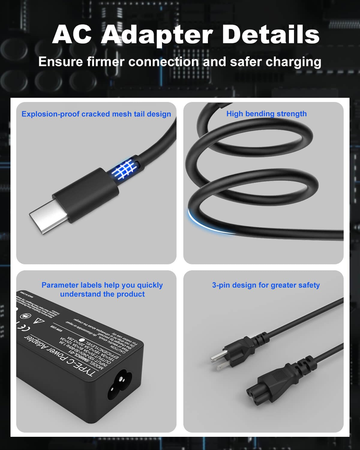 Universal 65W Usb C Laptop Charger For Lenovo Thinkpad T14 T15 T16 E14 E15 Gen 1 2 3 4 X1 Carbon X13 Yoga,Type C Chromebook Char