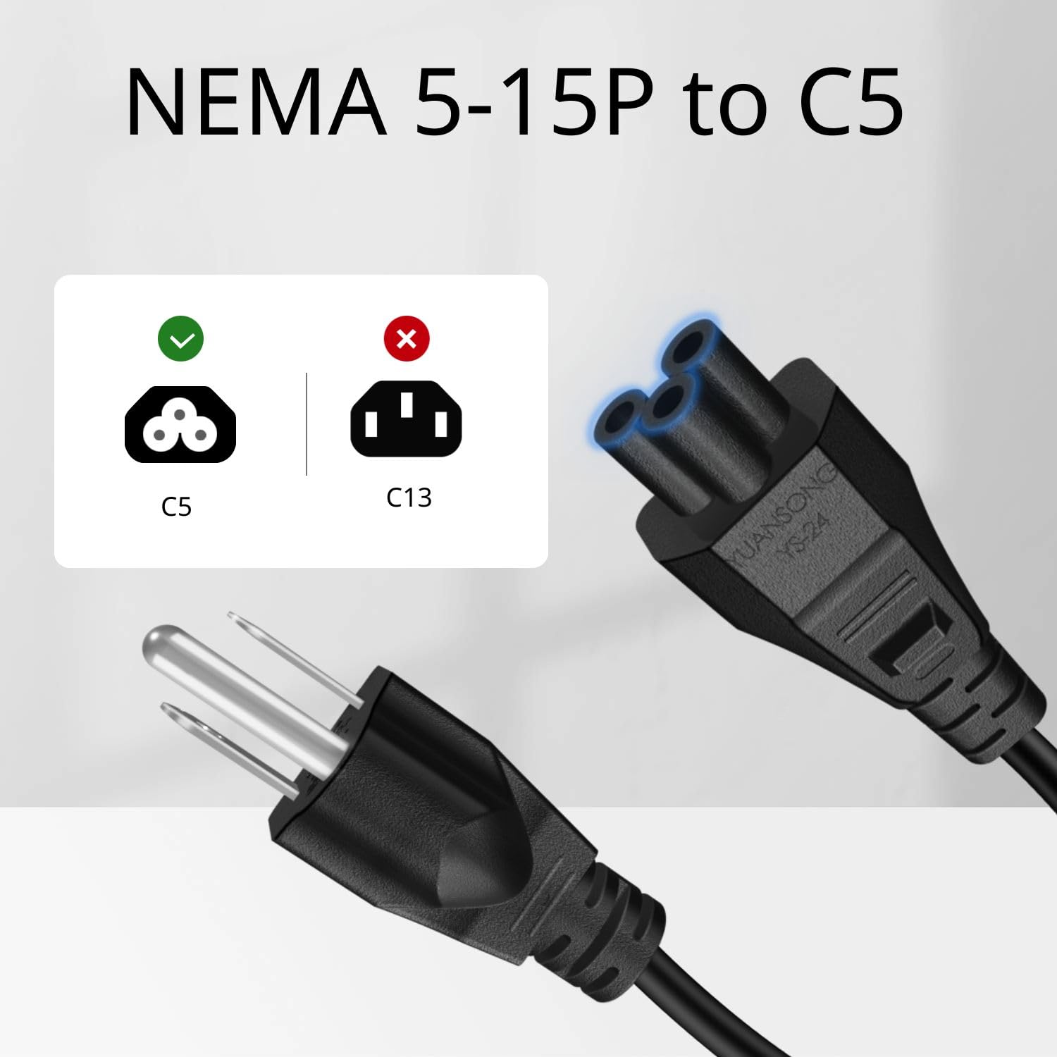 Tnp Universal Power Cord (12 Feet) - Iec320 C5 To Nema 5-15P 3-Prong Mickey Mouse Power Extension Cable Wire Connector Socket Pl