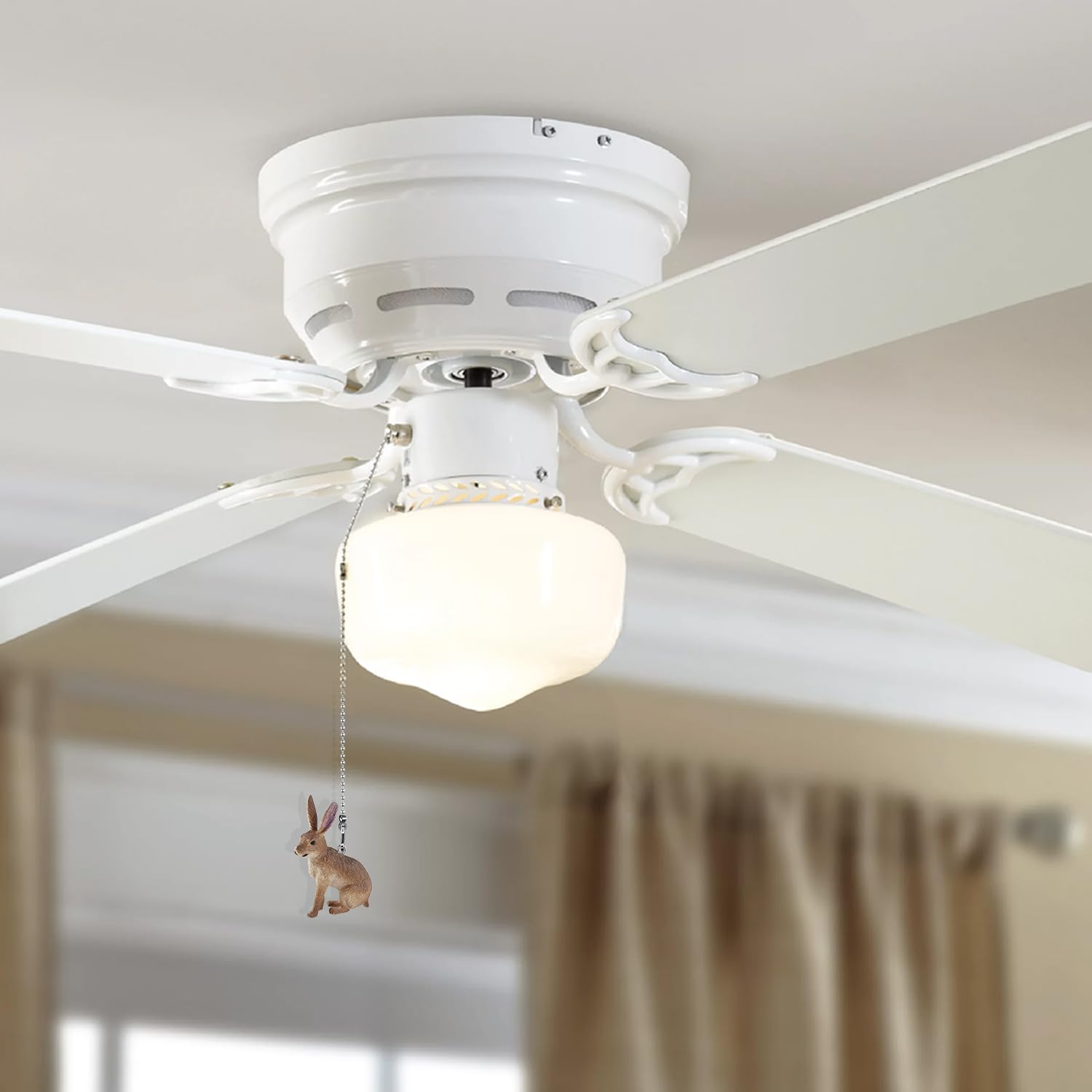 Dotlite Rabbit Ceiling Fan Pull Chain,Cute Realistic Easter Bunny Fan String Pulls Charm Extension Decorative,12In 3Mm Diameter