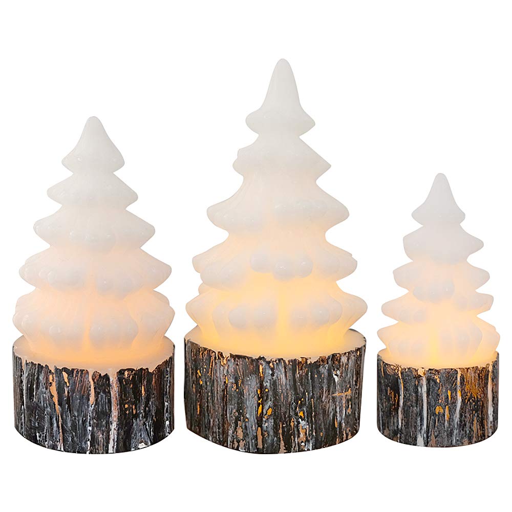 Eldnacele Christmas Flameless Flickering Candles With Timer   Battery Operated Tree Shaped White Led Electric Wax Candles   Warm