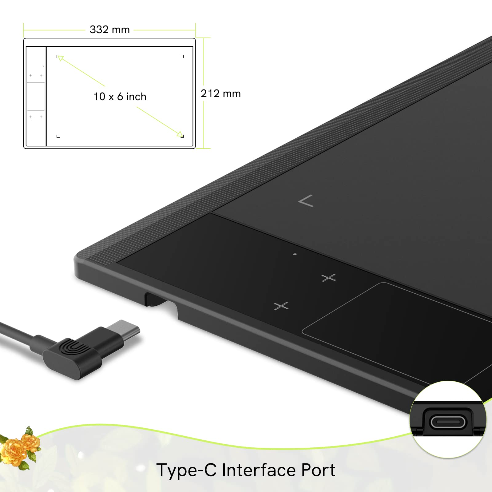 Veikk A30 Drawing Tablet, 10X6 Inch Graphics Tablet With 8192 Levels Battery-Free Stylus Pen, 4 Touch Keys, 1 Touch Pad, Compati