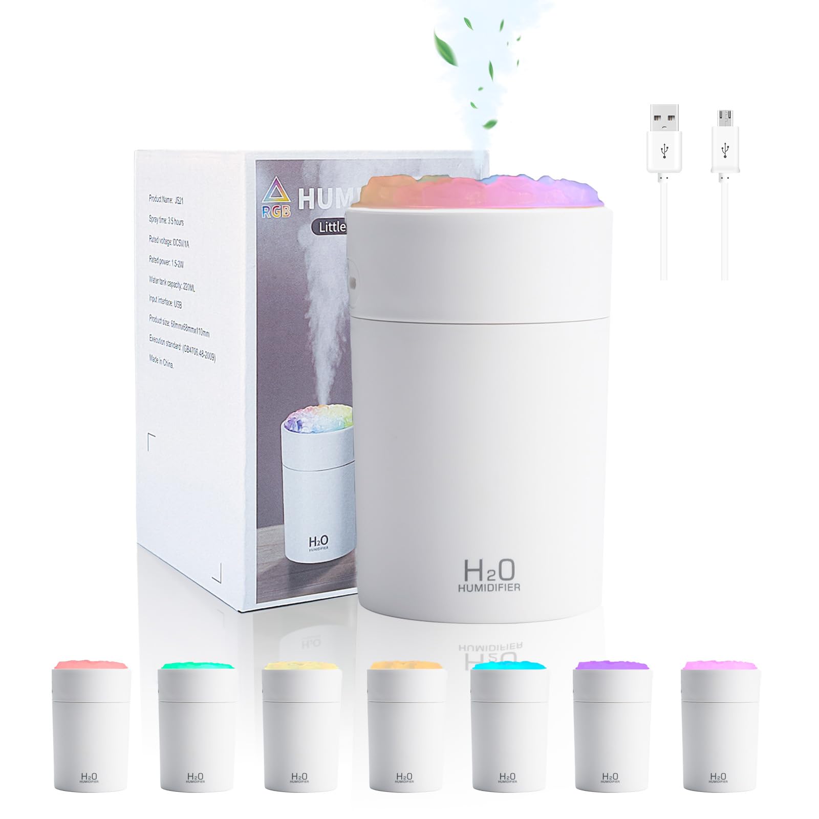 220Ml Humidifiers For Bedroom, Portable Humidifier With Led Colorful Gradient Light,Cotton Stick And Usb Data Cable. Humidifier 