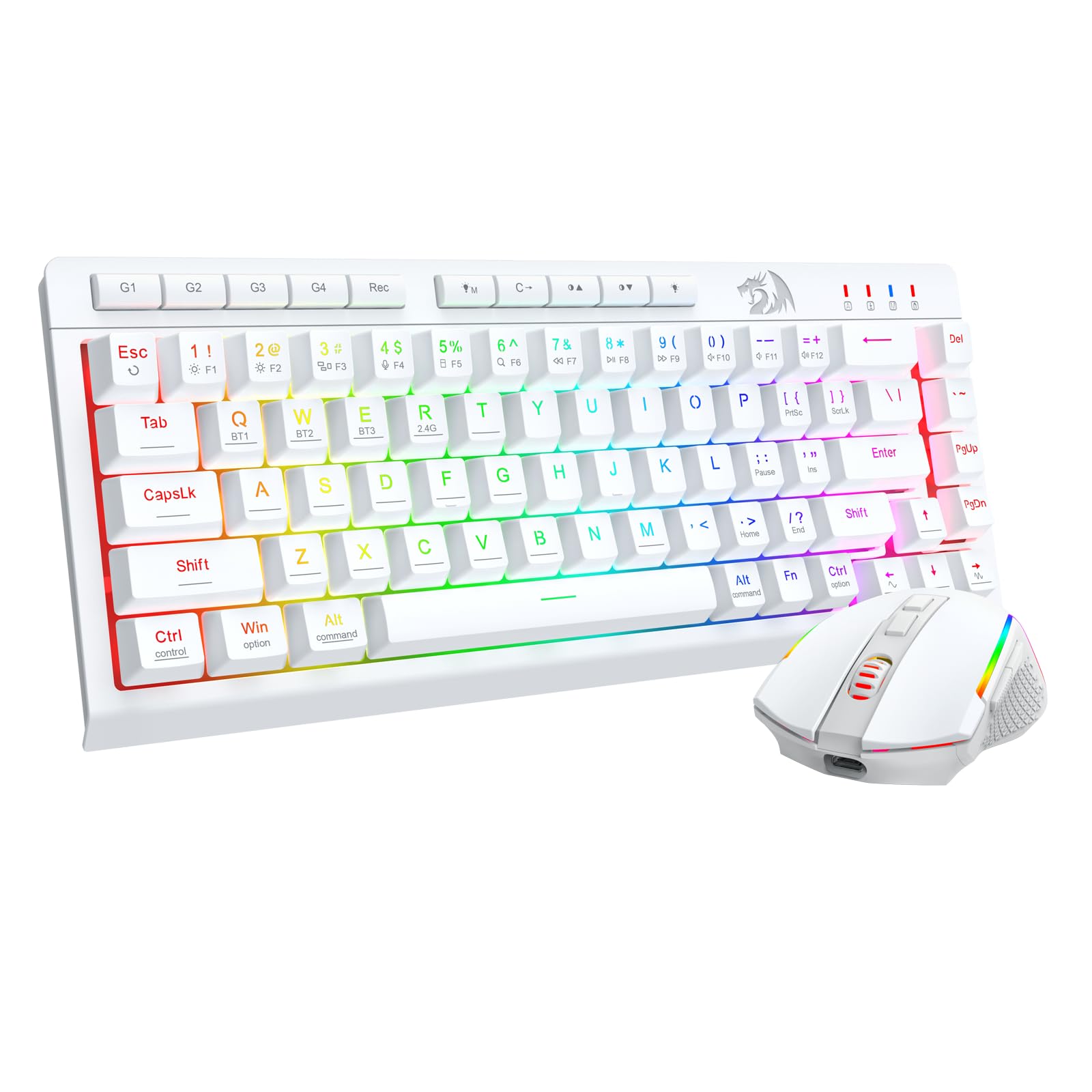 Redragon Wireless Gaming Keyboard and Mouse Combo 60% Portable, White