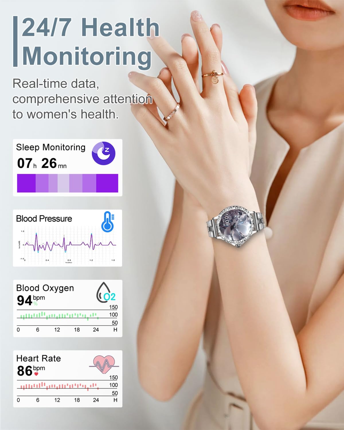 Smart Watches For Women(Answer/Make Calls) With Diamonds, 1.3    Hd Bluetooth Smart Watch For Android Ios Phones, Ip68 Waterproo