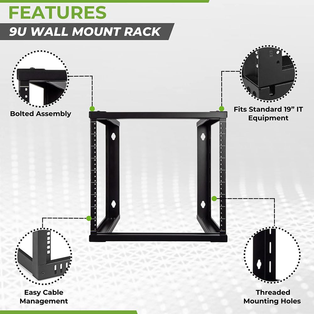 Navepoint 9U Wall Mount Rack   9U Server Rack For 19 Inch It Equipment Open Frame Rack   9U Network Rack For Av & Server Equipme