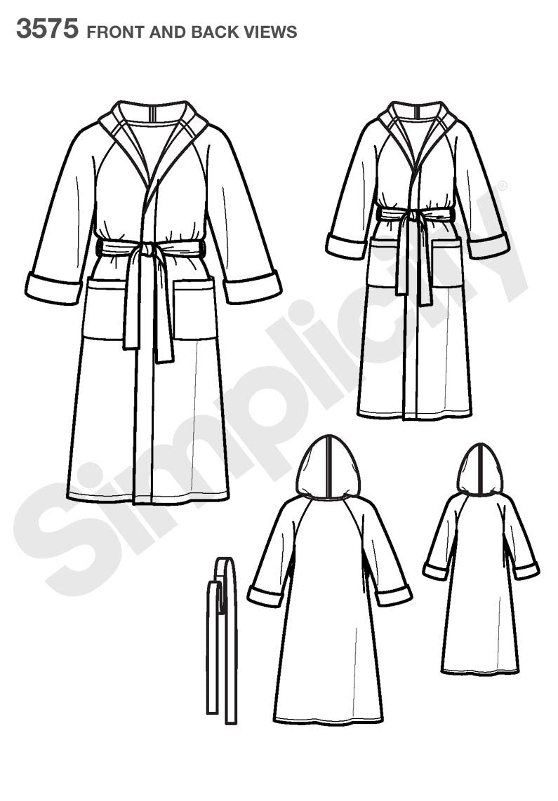 Simplicity Easy To Sew 3575 Bathrobe Sewing Pattern For Adults And Children, Xs L And Xs Xl