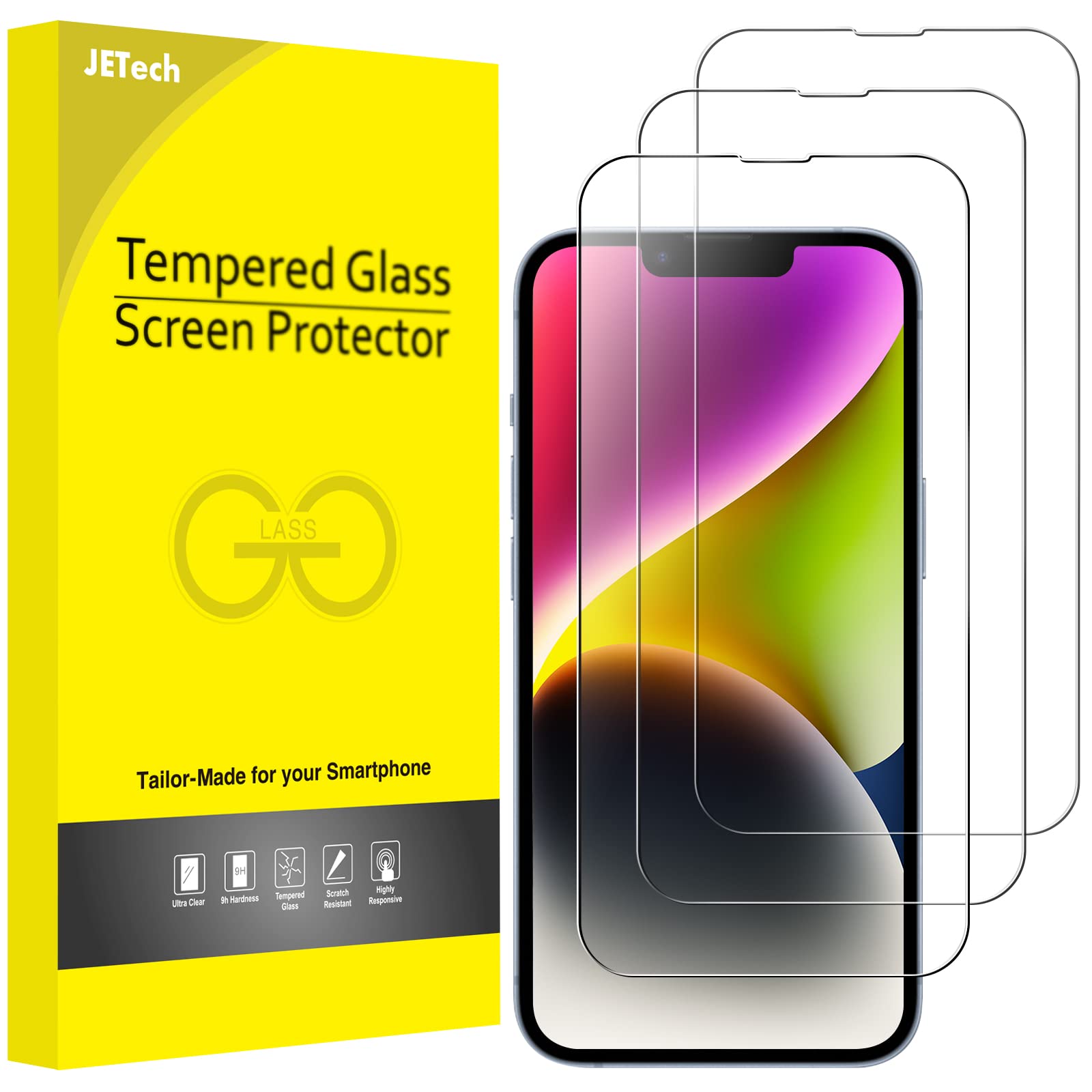 Jetech Full Coverage Screen Protector For Iphone 14 Plus 6.7 Inch, 9H Tempered Glass Film Case Friendly, Hd Clear, 3 Pack