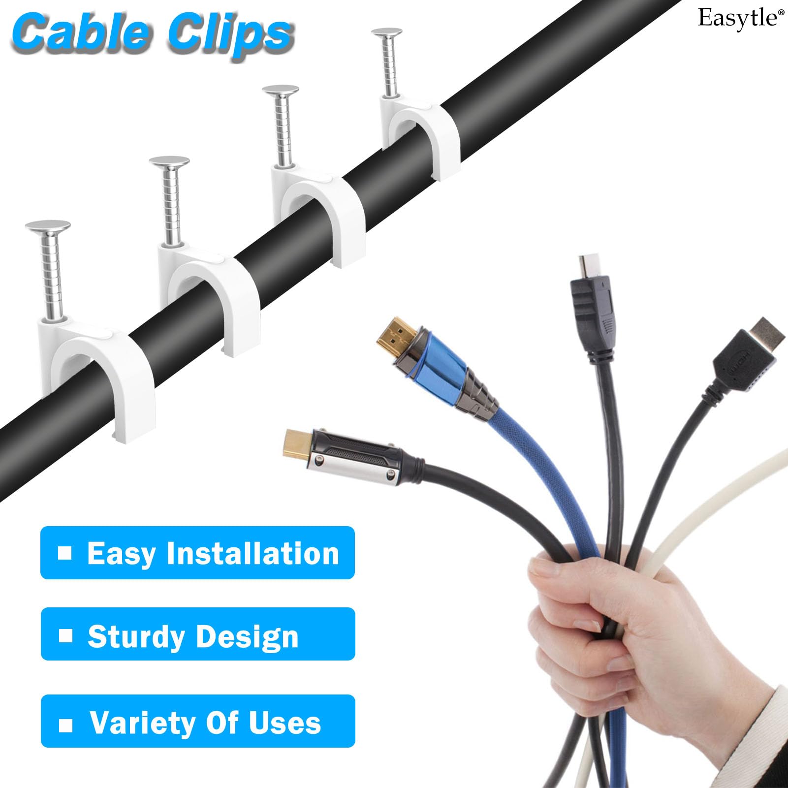 400 Pcs Cable Clips 4/6/8/10Mm Nail In Cable Clips With Steel Ethernet Cable Clips Cable Wire Clips Cable Tacks Cable Nails Spea