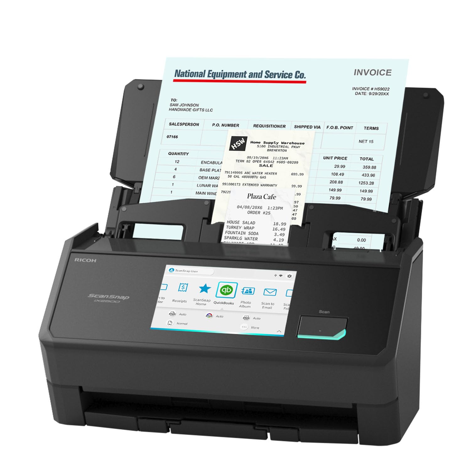 ScanSnap iX2500 Receipt Edition, Works with QuickBooks, Wireless or USB High-Speed Cloud Enabled Invoices & Receipts Scanner, 10
