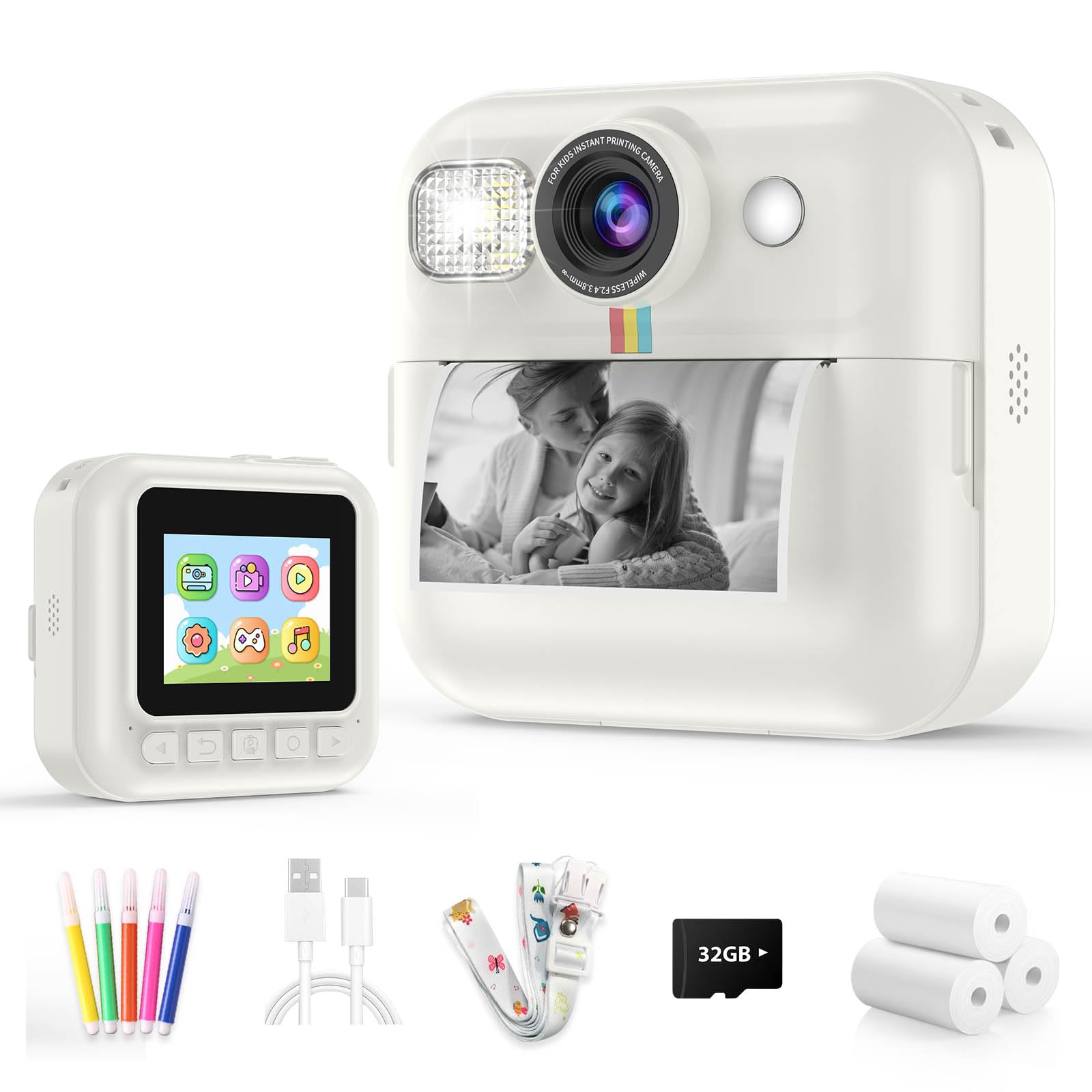 Instant Print Camera For Kids, 3 12 Year Old Girls Boys Gifts, 1080P Video Children Digital Camera With 32Gb Card, Kids Christma