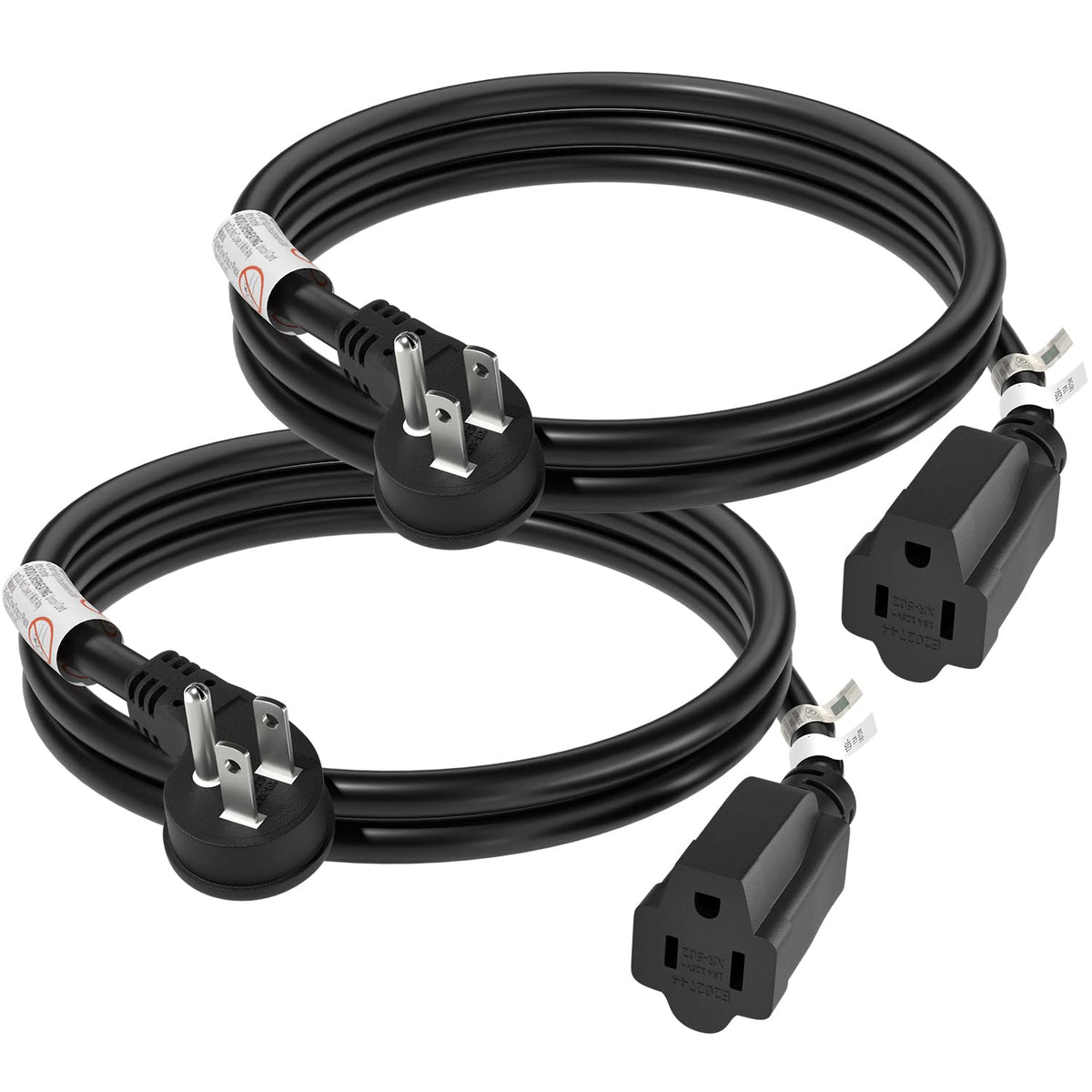 Firmerst Flat Plug 3 Prong Extension Cord 3 Feet 14 Awg Black 1875W 2 Pack