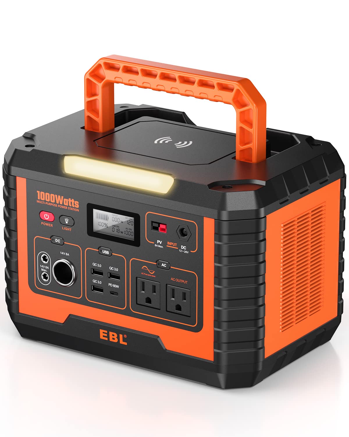 EBL Portable Power Station 1000W, Camping Solar Generator 270000mAh with 110V AC Outlet, PD 60W Fast Charging For Home Camping E