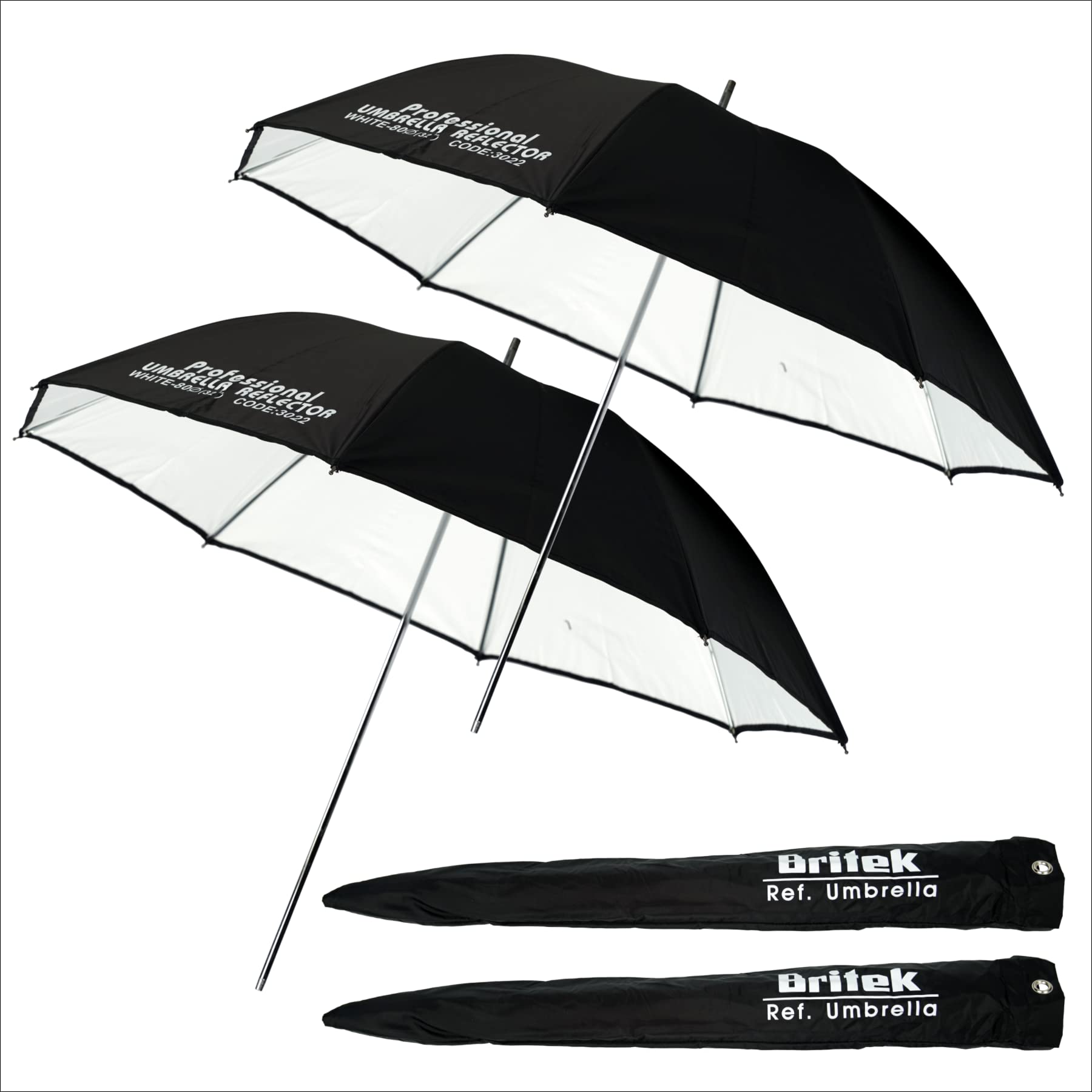 Britek [2 Pack] Professional Studio 32'' (80Cm) Black + White Reflector Umbrella W/Protective Sleeve, Metal Parts For Portrait V