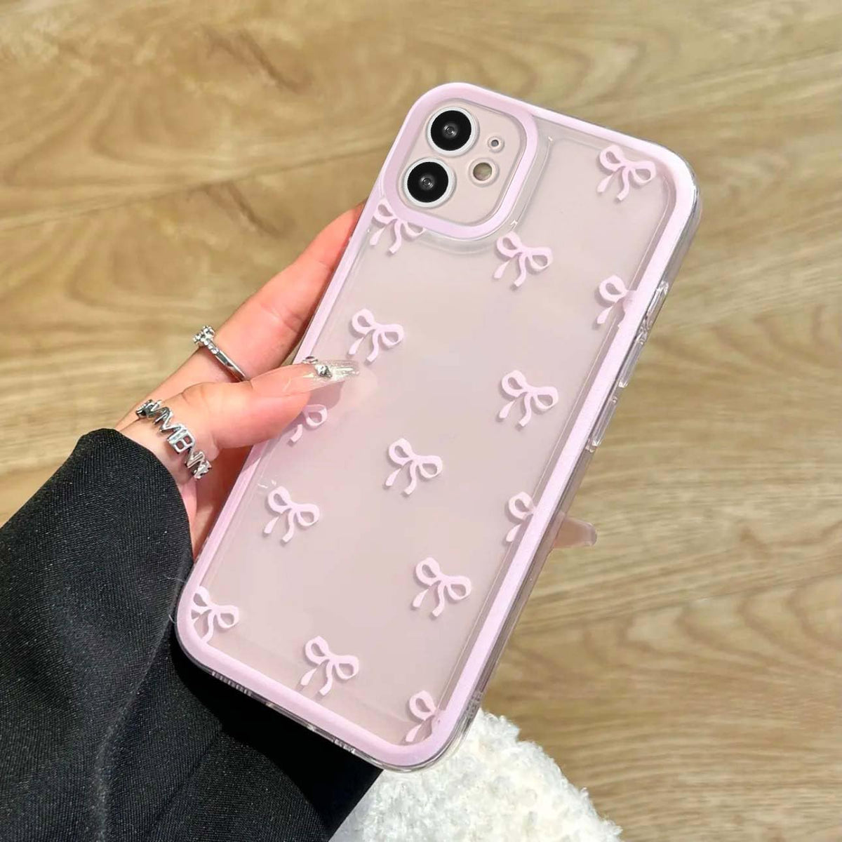 Eyzutak Case For Iphone 12, Clear Cute Ribbon Bowknot Pattern Aesthetic Transparent Phone Case Raised Camera Protection Stylish 