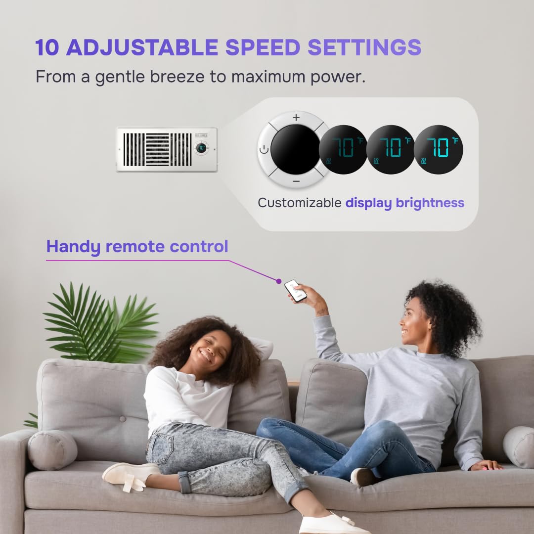 Airbrick Smart 4'' X 10'' Ac Vent Register Booster Fan With Remote Control And Thermostat. Enhances Hvac Airflow For Heating, Co