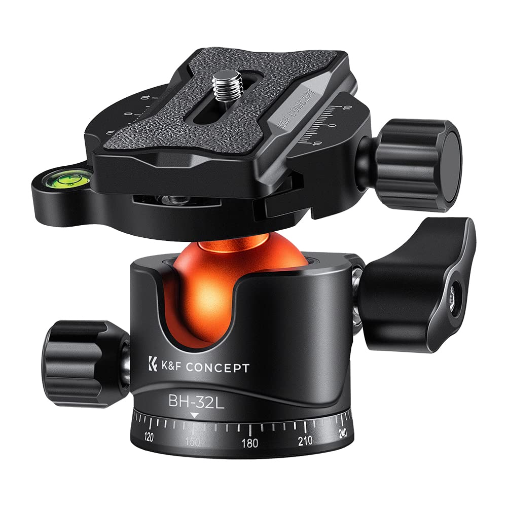 K&F Concept 32Mm Metal Tripod Ball Head 360 Degree Rotating Panoramic With 1/4 Inch Quick Release Plate Bubble Level For Monopod Camera Camcorder Load Capacity Up To 26.4Lbs/12Kg