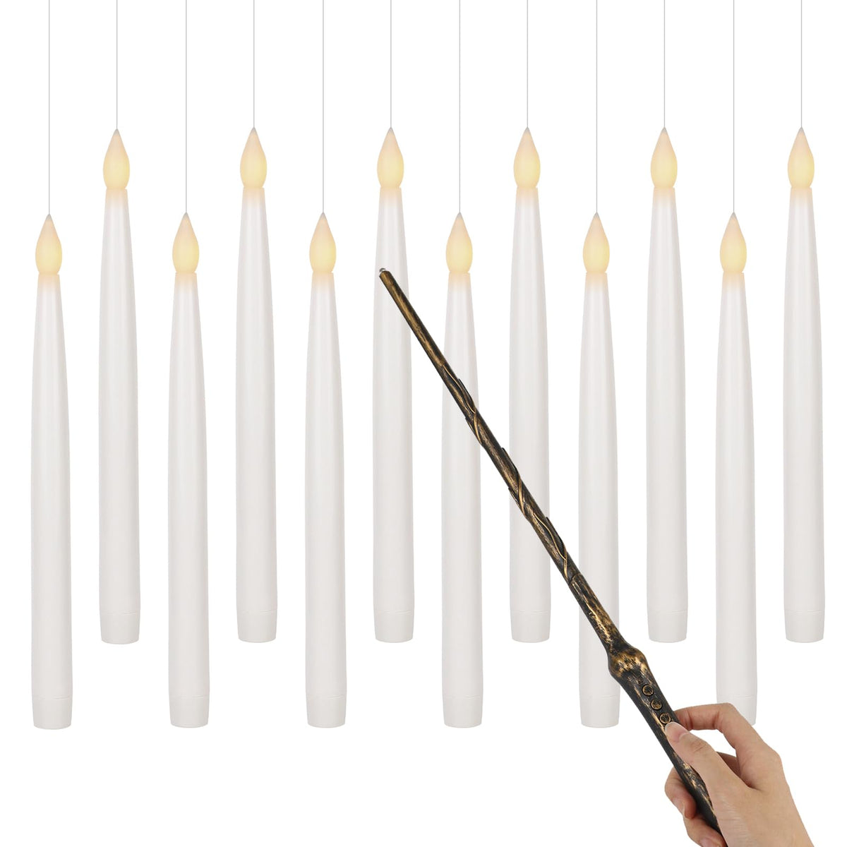 Genswin 10.8'' Floating Candles With Magic Wand Remote Timer, Flameless Taper Candles Flickering Battery Operated, Led Electric 