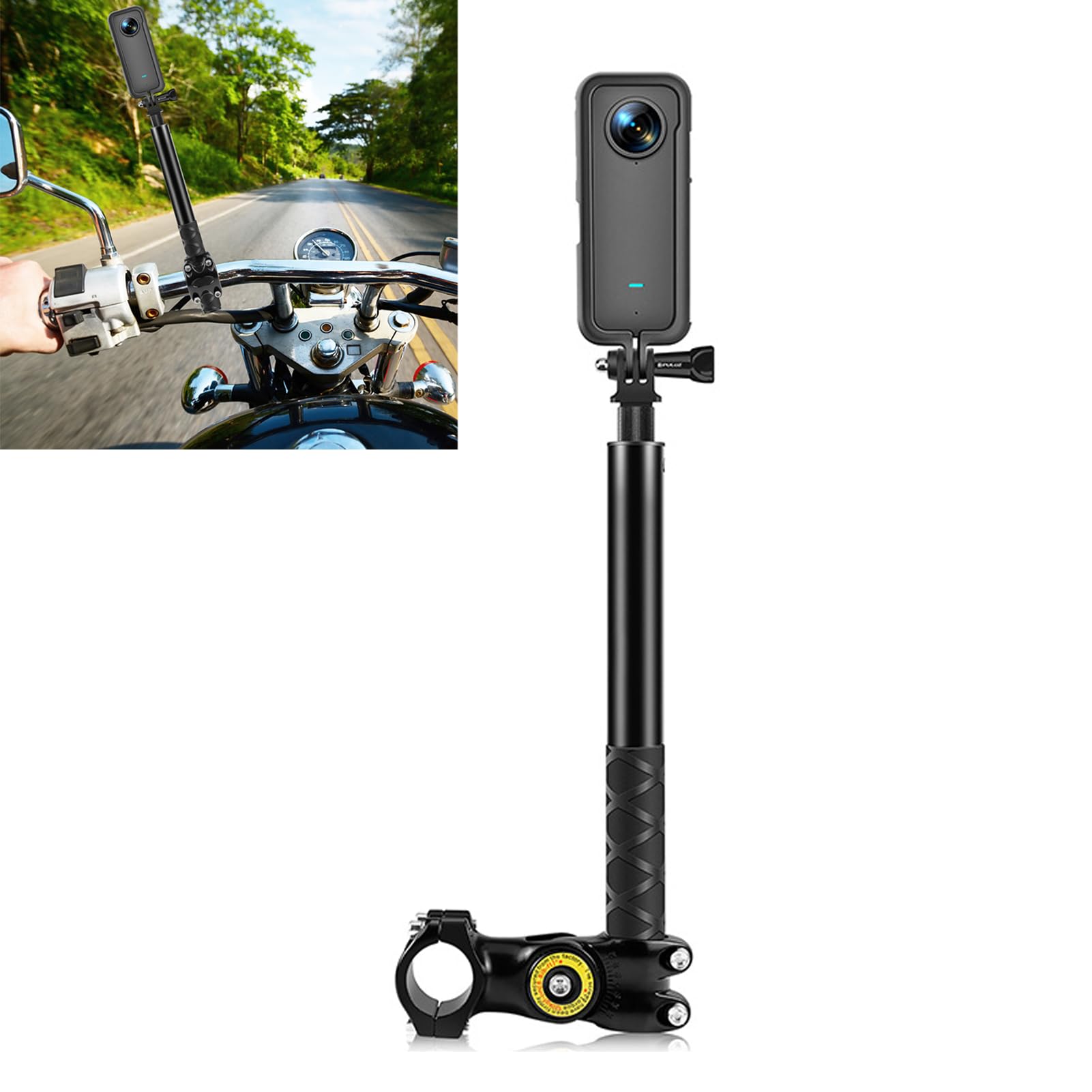 Motorcycle Invisible Selfie Stick, Bike Selfie Stick Handlebar Mount Camera Bracket, Action Camera Bracket Adapter Clamp Holder,