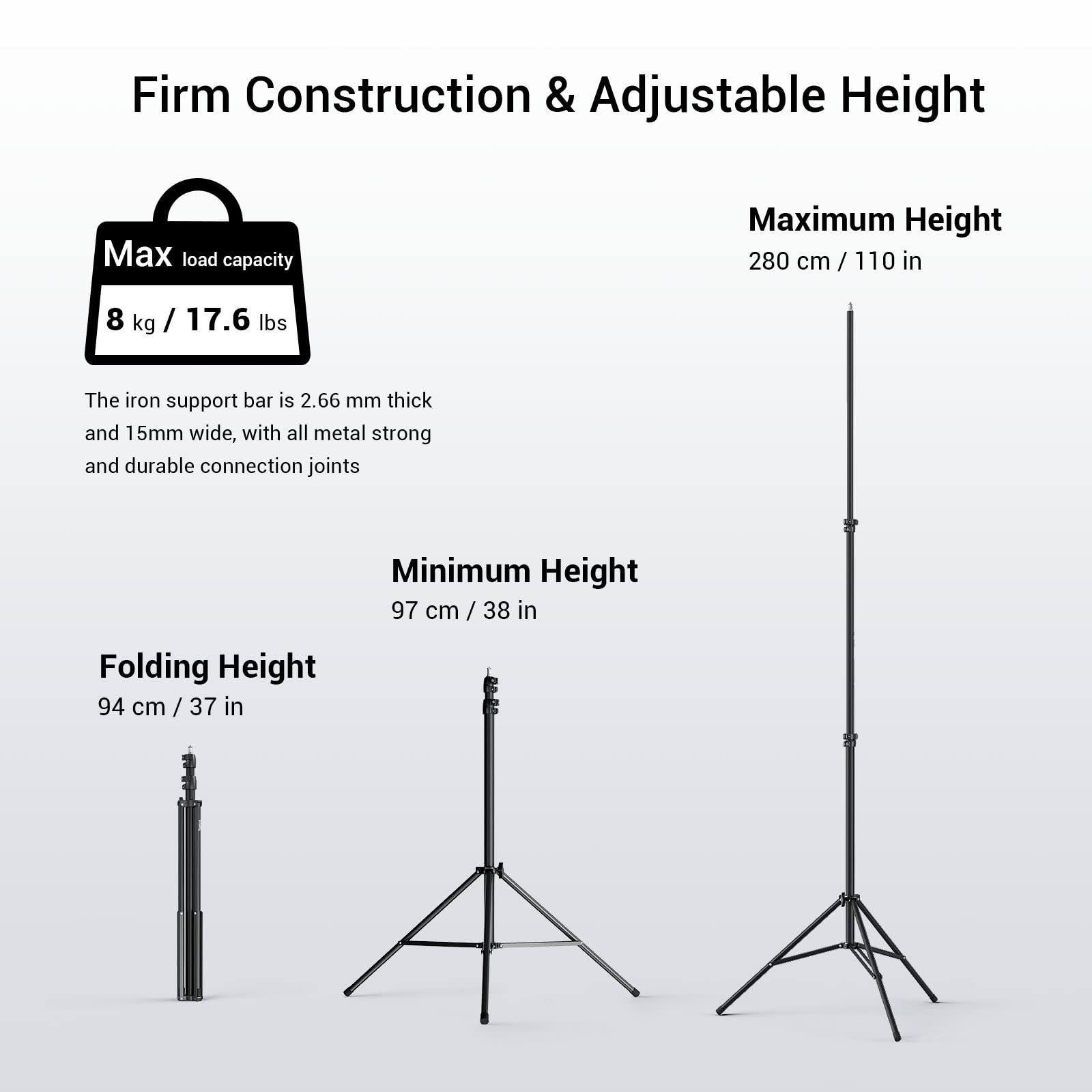 Smallrig Photography Light Stand 110''/9.2Ft/280Cm, Air Cushioned Aluminum Photo Video Tripod Stand With 1/4'' Screw For Softbox