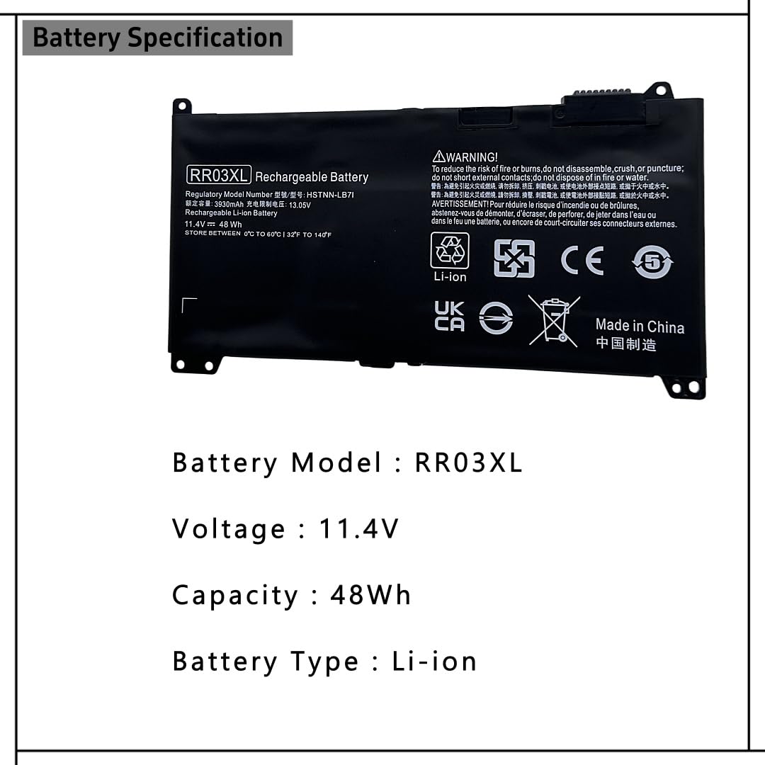 Hcsk Rr03Xl Laptop Battery Compatable With Hp Probook 430 440 450 455 470 G4, 440 450 470 G5, Mt20 Series Hstnn Pb6W Hstnn Lb7I