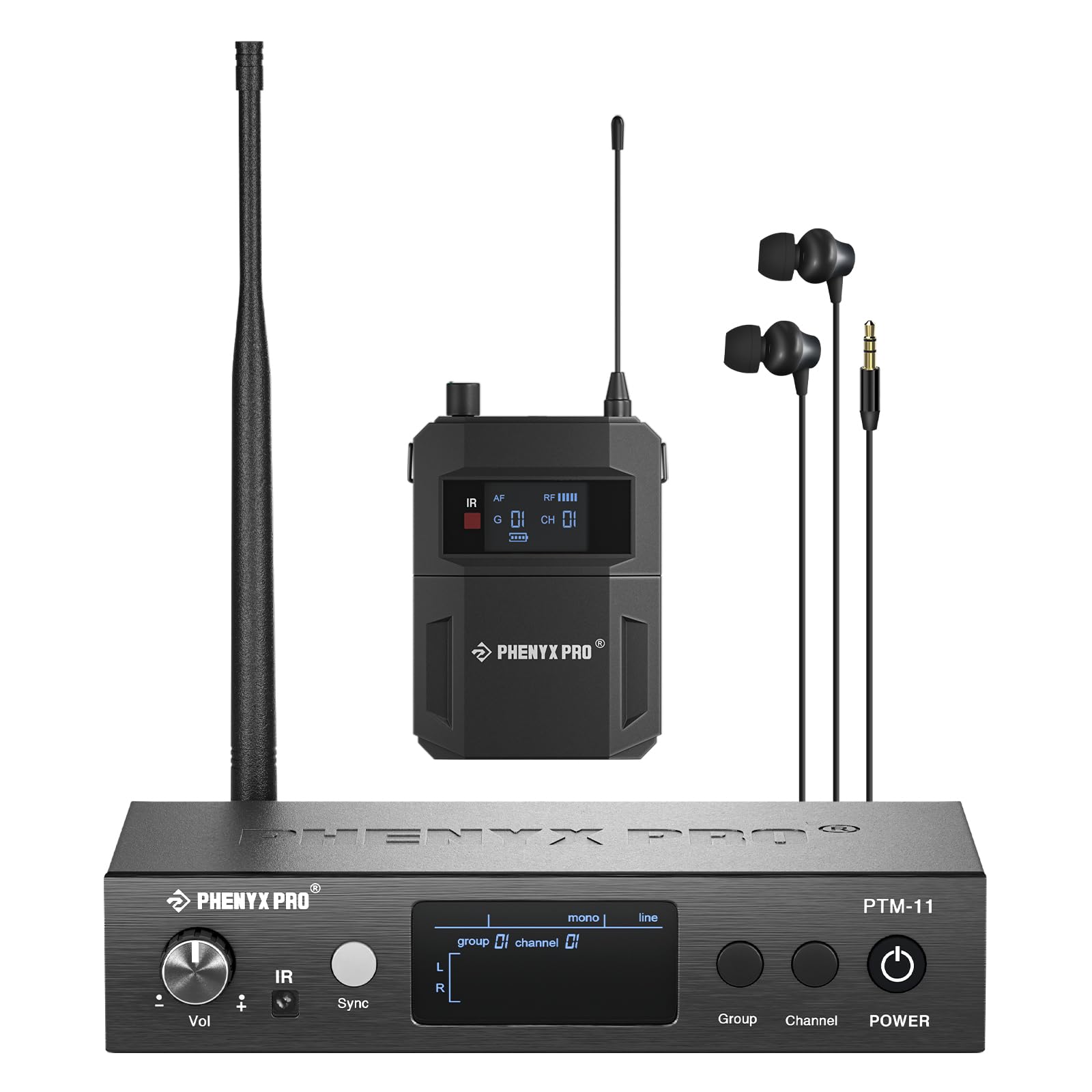 Phenyx Pro Uhf Mono Wireless In Ear Monitor System, Metal Wireless Iem System, Bodypack Receiver, 50 Adjustable Frequencies, Sep