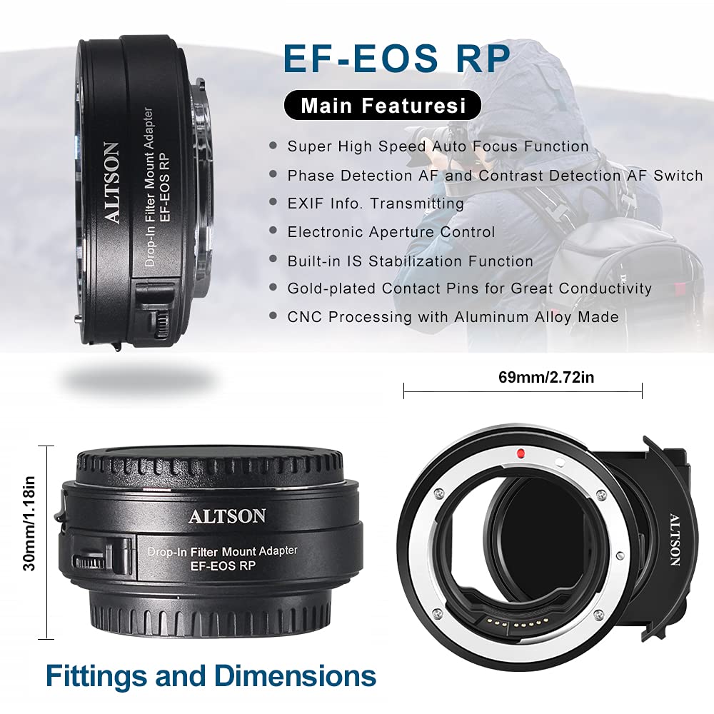 Lens Adapter Ef To Eos R Mount Adapter With Drop In Variable Nd Filter, Lens Mount Adapter Converter Compatible For Canon Ef/Ef S Lens To Rp R5 R6 Camera