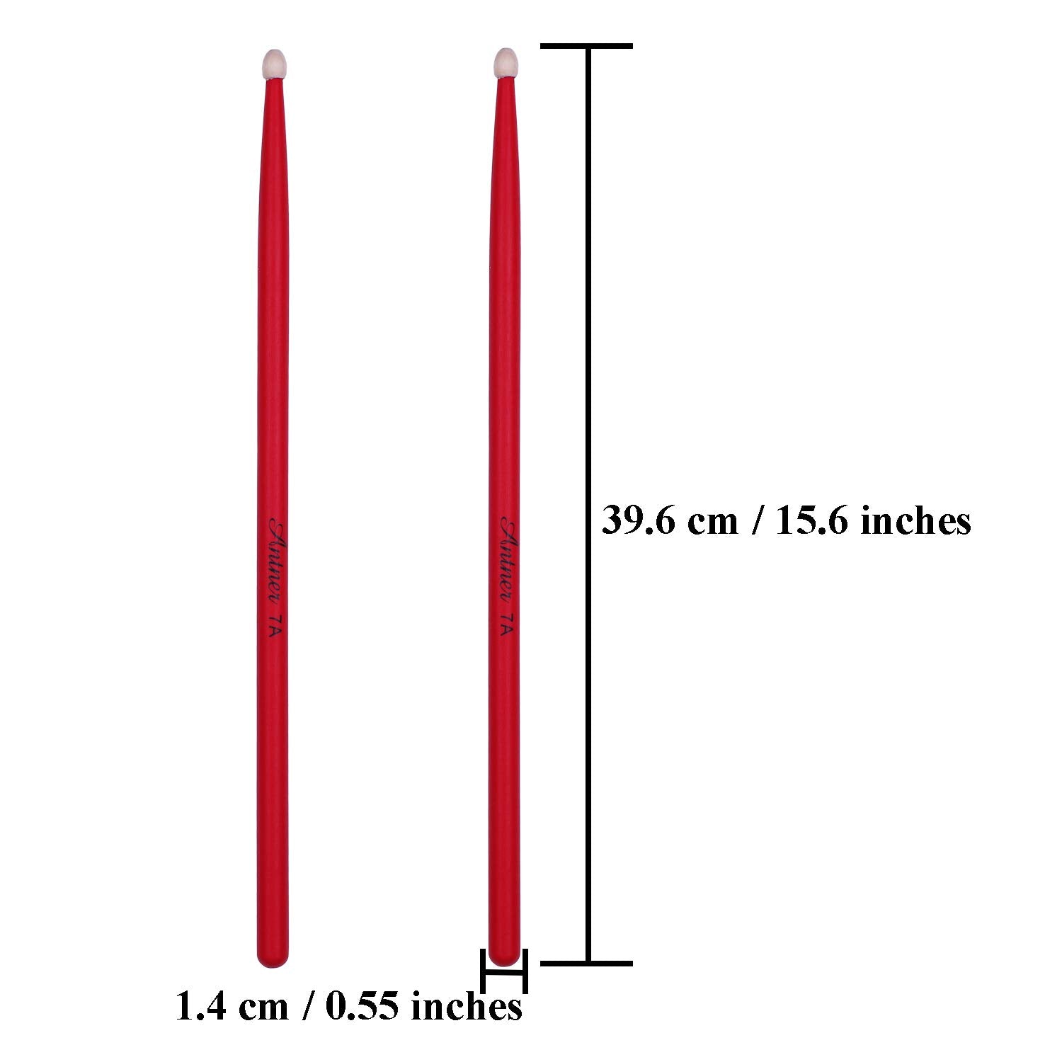 Antner 3 Pairs Drum Sticks 7A For Kids And Beginners Classic Maple Wood Drumsticks, Red