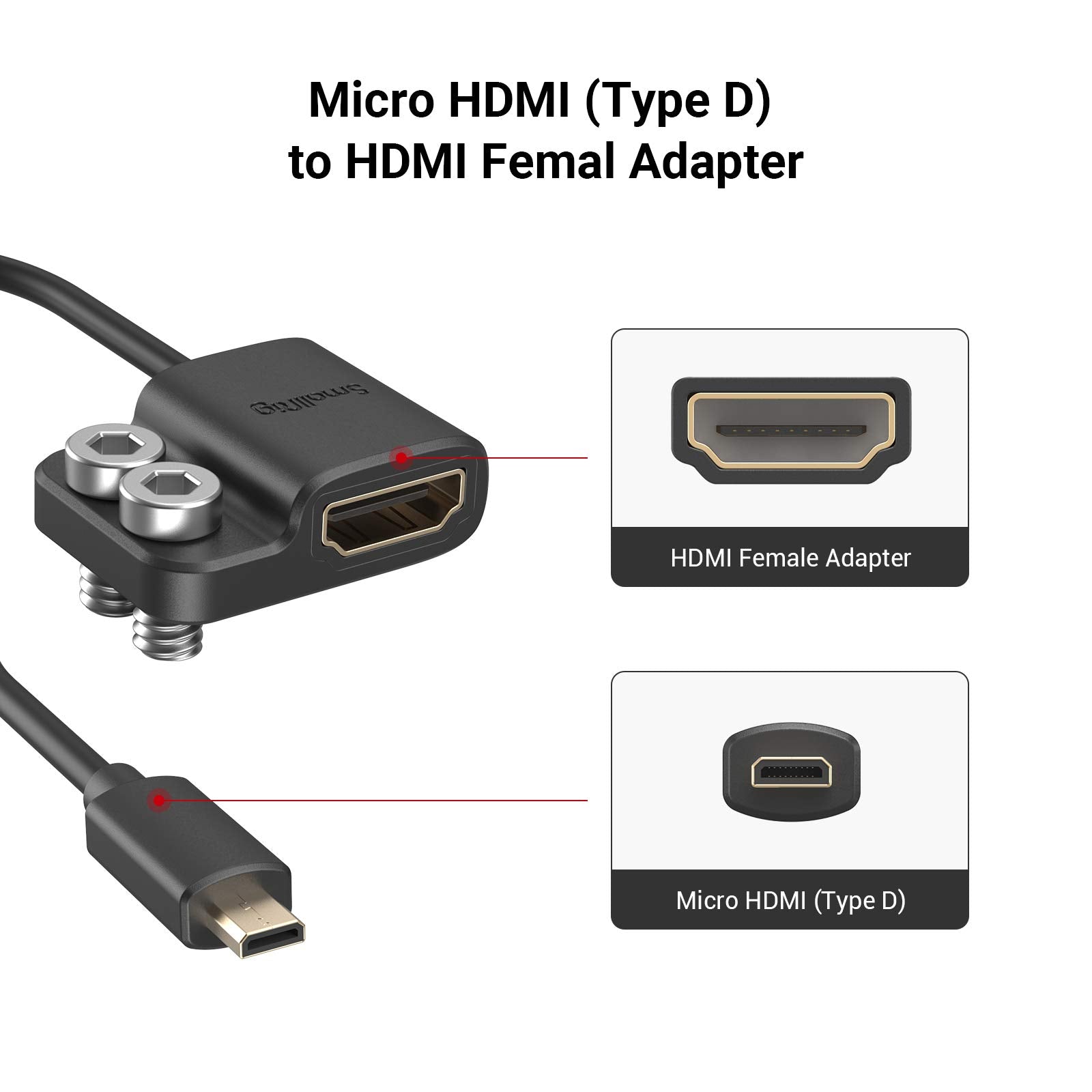 Smallrig Ultra Slim 4K Adapter Cable (D To A), Micro Sized Ports Male To Full Sized Ports Female, 4K@60Hz, For Sony A7R Iv A7Rii
