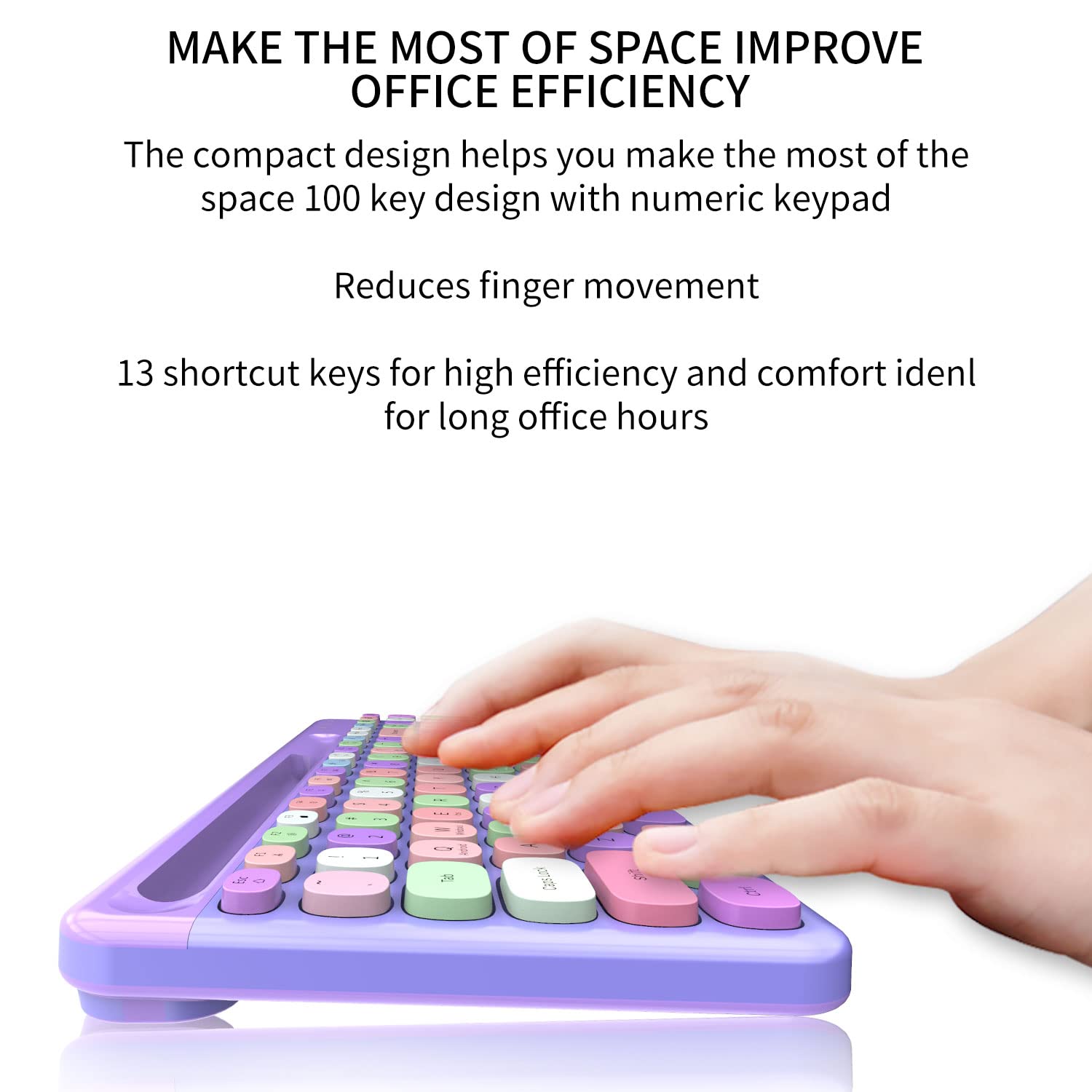 Fopett Wireless Keyboard And Mouse Combo, 100 Keys Full Sized 2.4 Ghz Round Keycap Colorful Keyboards, Usb Receiver Plug And Pla