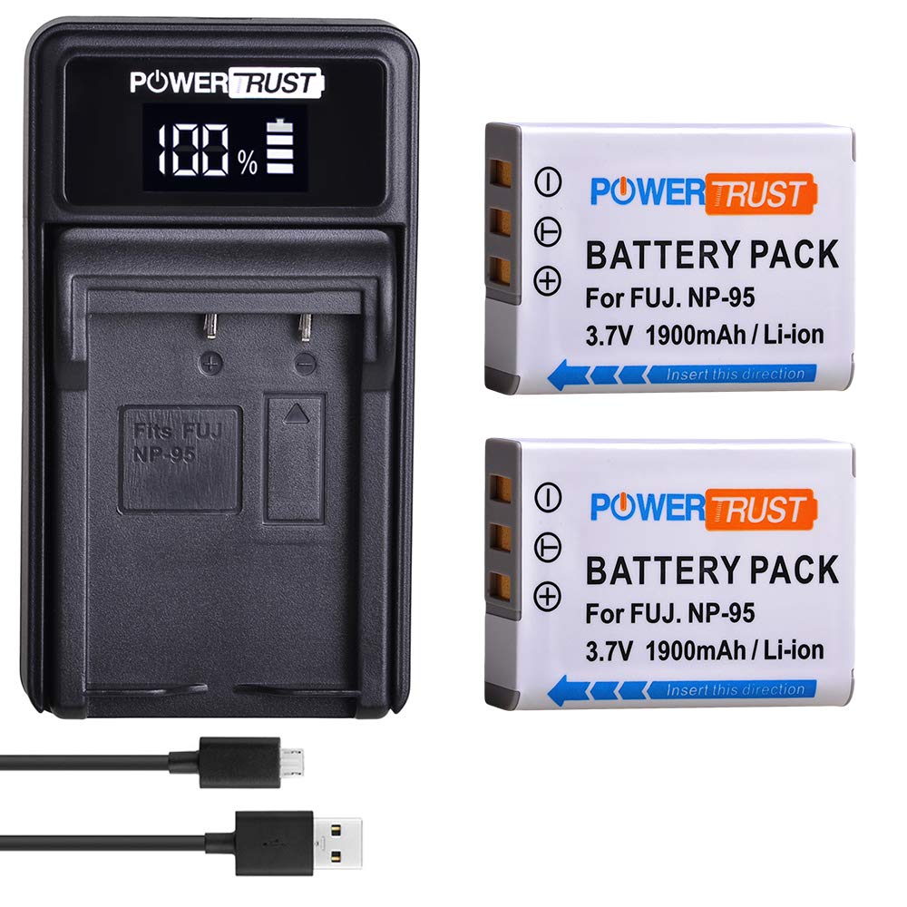 Powertrust 2X 1900Mah Np 95 Np95 Np 95 Li Ion Battery And Charger For Fujifilm Np 95 F30 F31 F30Fd F31Fd 3D W1 X100T X100S X100