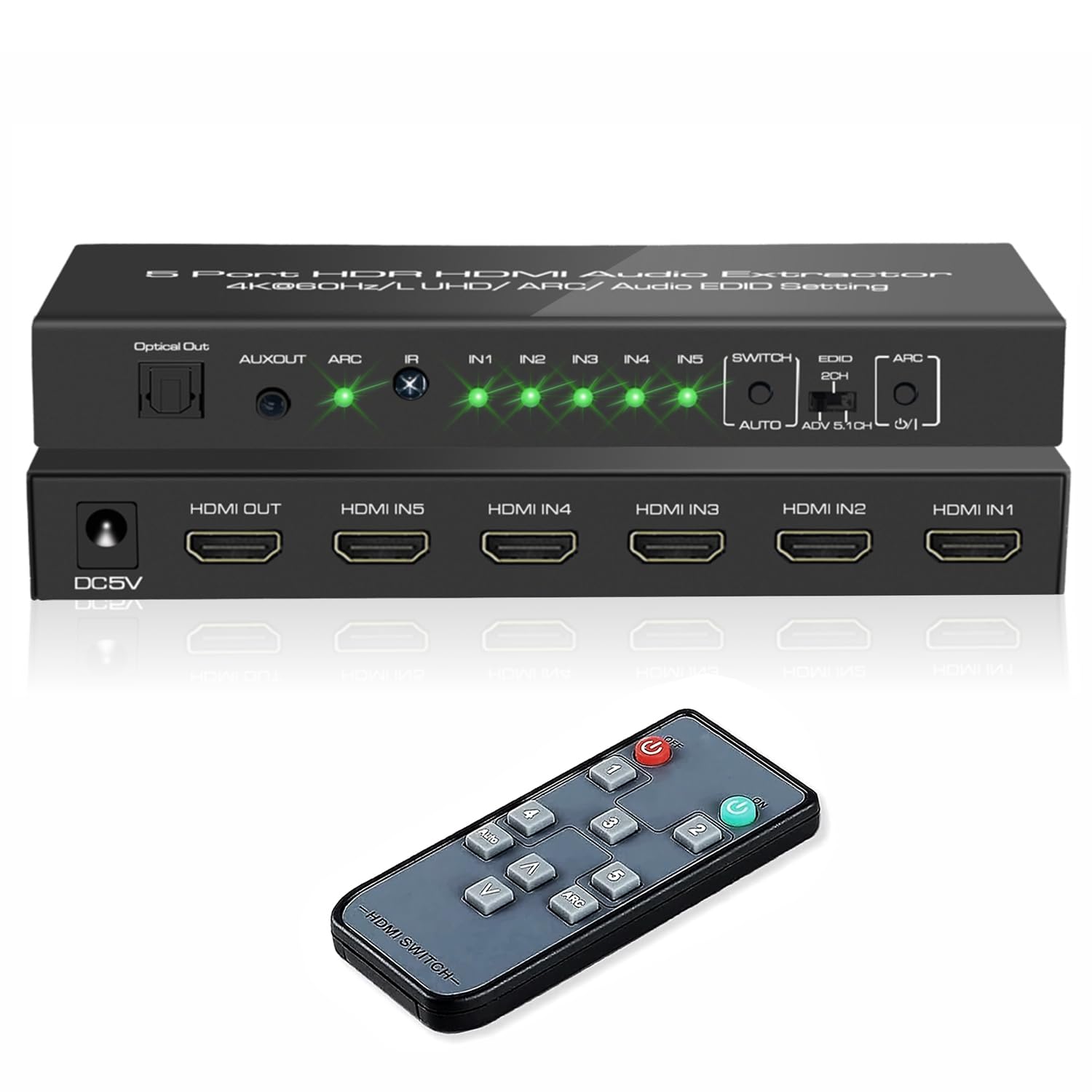 Iarkpower 5 In 1 Out 4K@60Hz Hdmi Switch Audio Extractor With Optical & 3.5Mm Out, Hdmi 2.0 Audio Splitter Support Hdr 10, Hdcp 2.2, 18Gbps, Dolby Vision Atmos, Arc, Not Earc