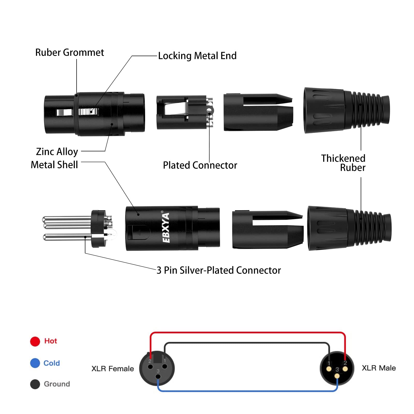 Ebxya Xlr Patch Cable 6 Ft 10 Pack, 3 Pin Male To Female Short Microphone Mic Cable Premium Dmx512 Lighting Cable Compatible Wit