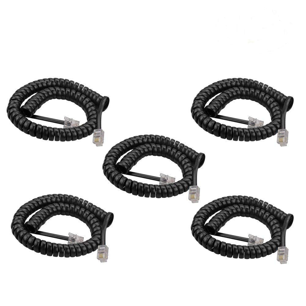 Sincoda 5 Pack 6Ft Uncoild /1.1 Ft Modular Coiled Telephone Handset Cord For Telephone/Handset Black Curly Cord(Black)