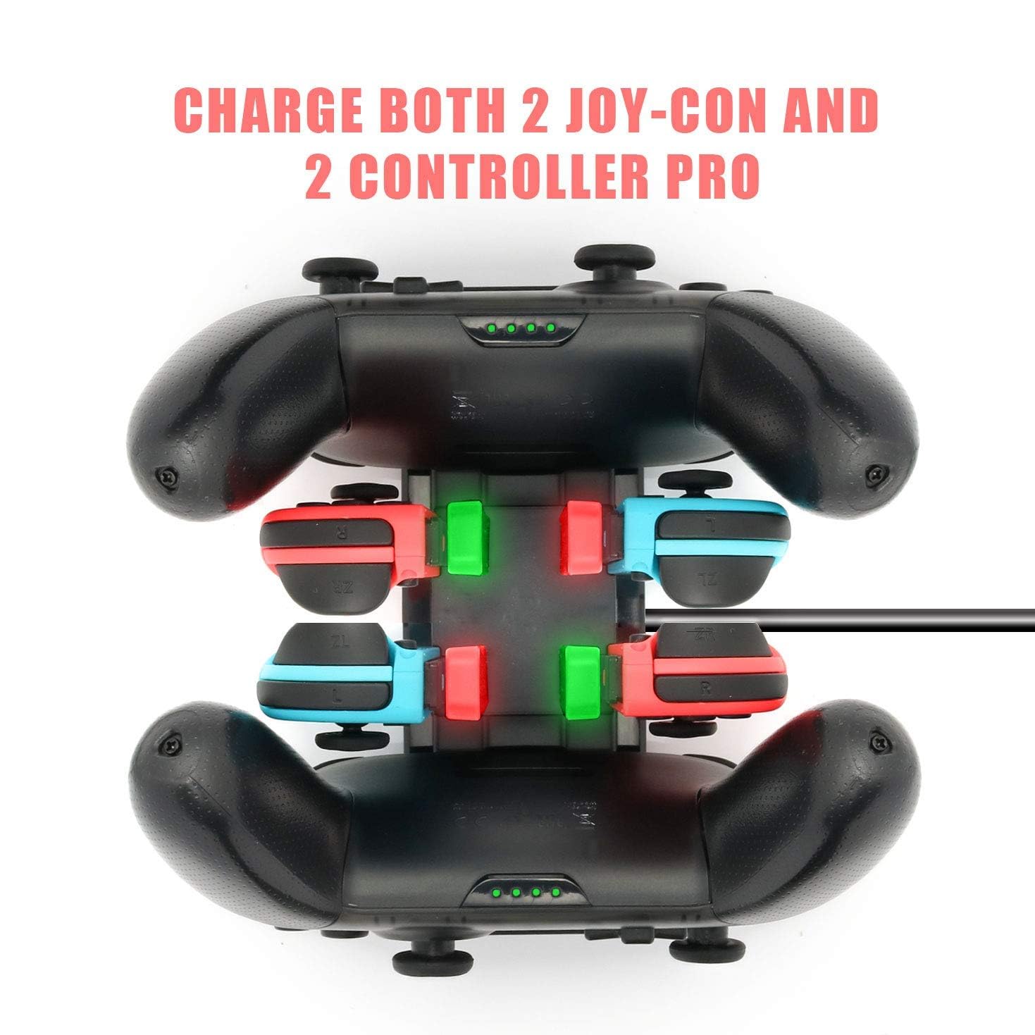 HEATFUN 6-in-1 Controller Charger Dock for Nintendo Switch, Black Charging Station for Joy-Con & Pro Controllers