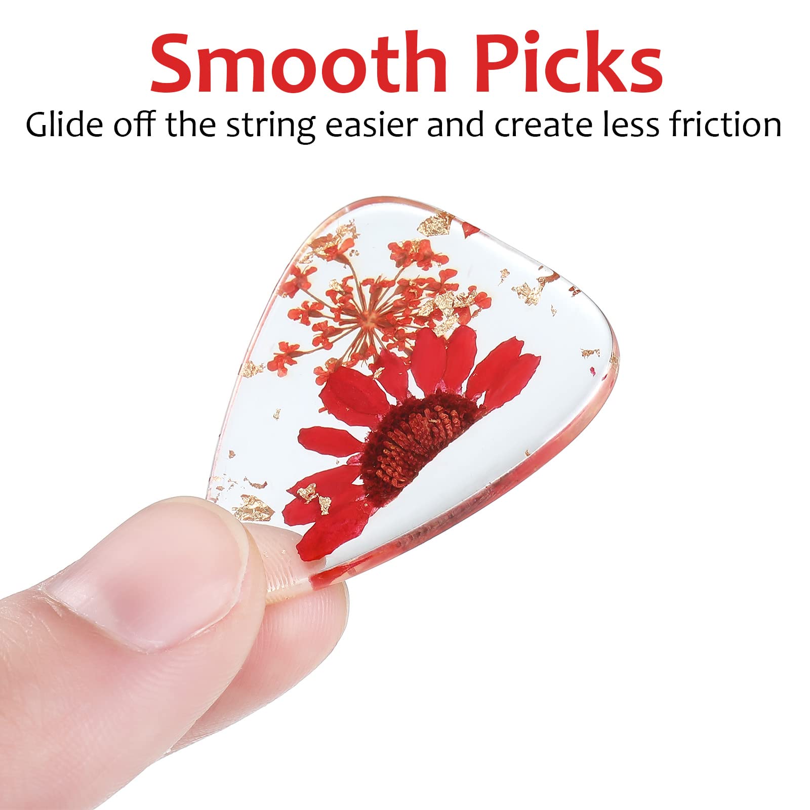 5 Pieces Flower Guitar Picks Dried Flower Resin Guitar Picks Handmade Plectrums Stylish Colorful Guitar Plectrums Floral Bass Picks For Electric, Acoustic Guitar Bass Ukulele, 5 Styles