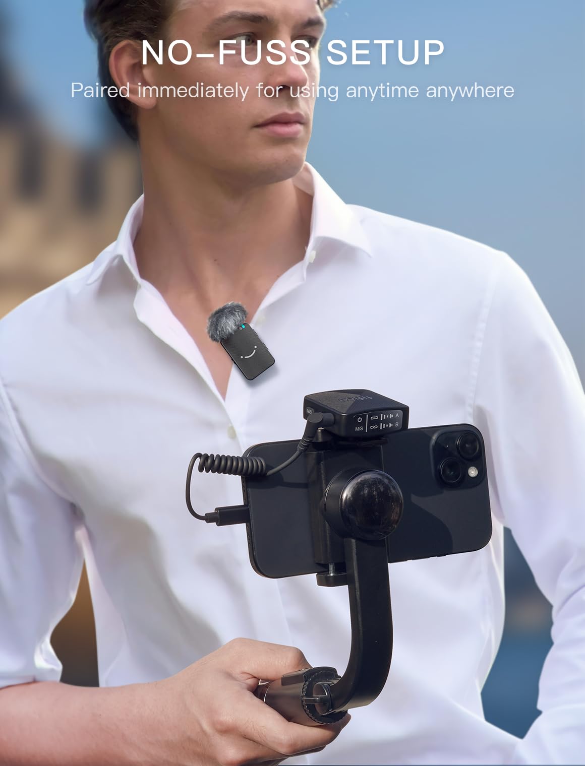 Fifine Wireless Lavalier Microphone For Iphone/Android/Camera, 2 Pack Cordless Lapel Mic System For Vlog Recording Video Youtube