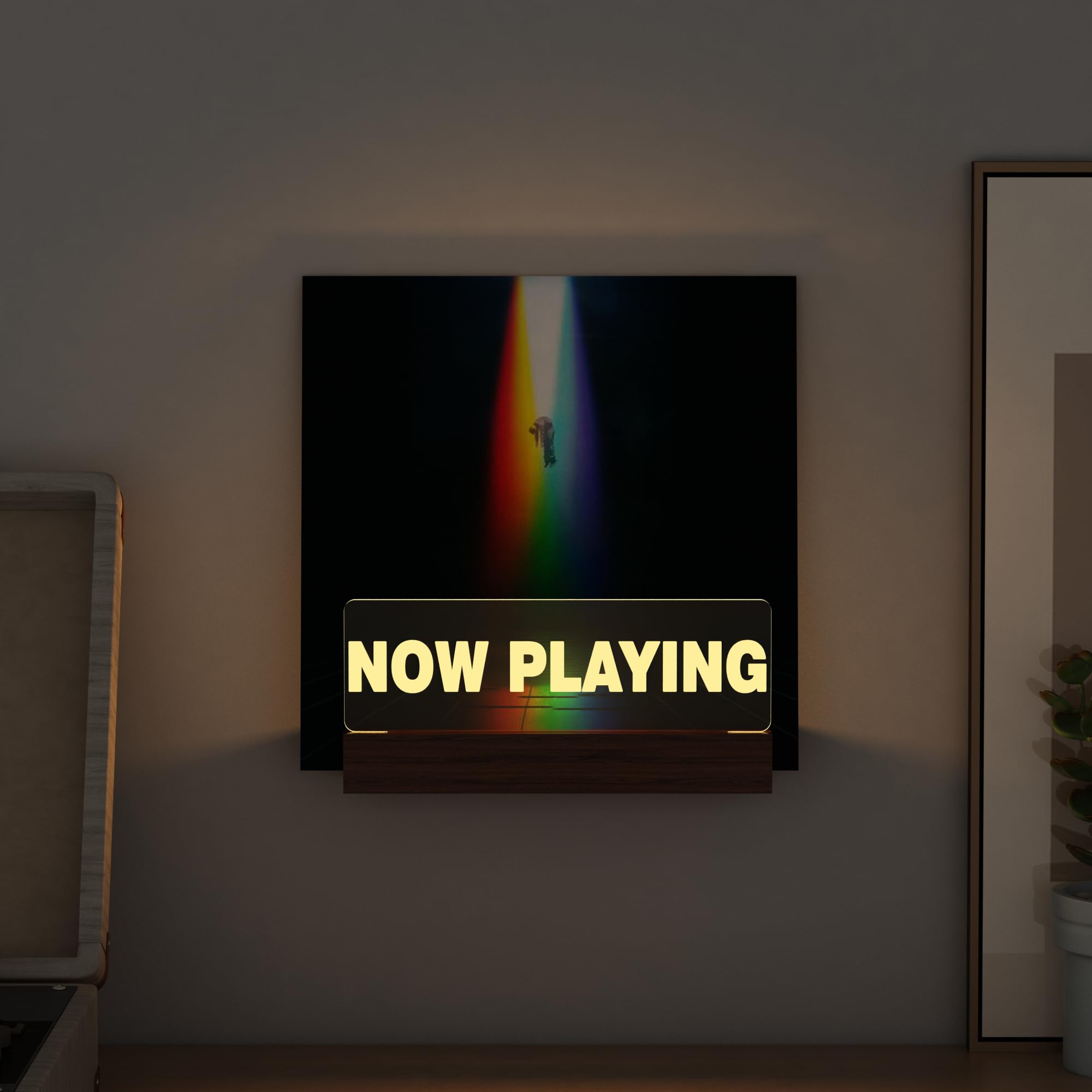 Ammonite Light Up Now Playing Vinyl Record Stand Wall Mount, Now Playing Record Player Stand, Wooden Acrylic Holder For Vinyl Al