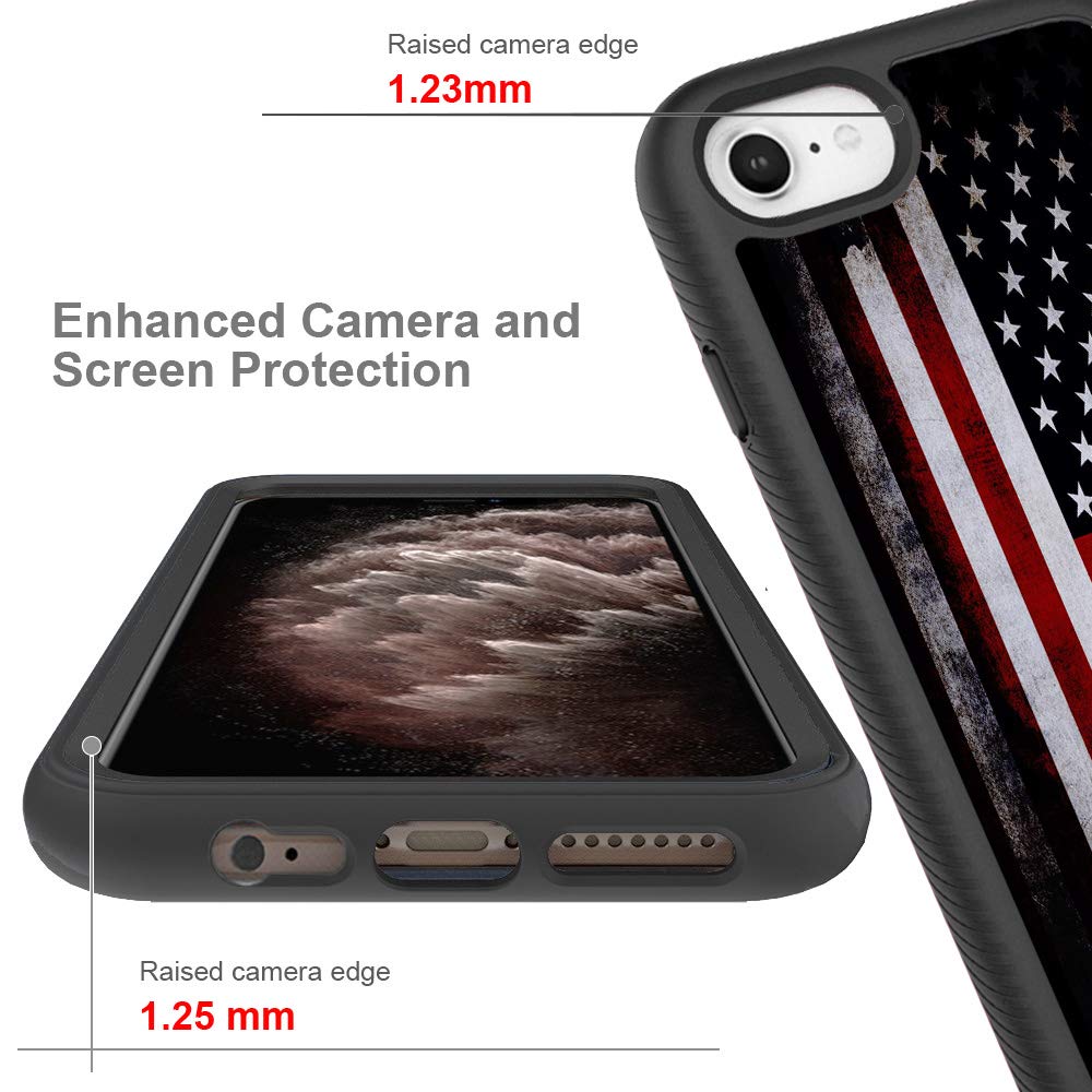 GUGU6JI iPhone SE 2020 7 8 Case Shockproof Rugged Dual Layer PC TPU Black Vintage USA American Flag Cover