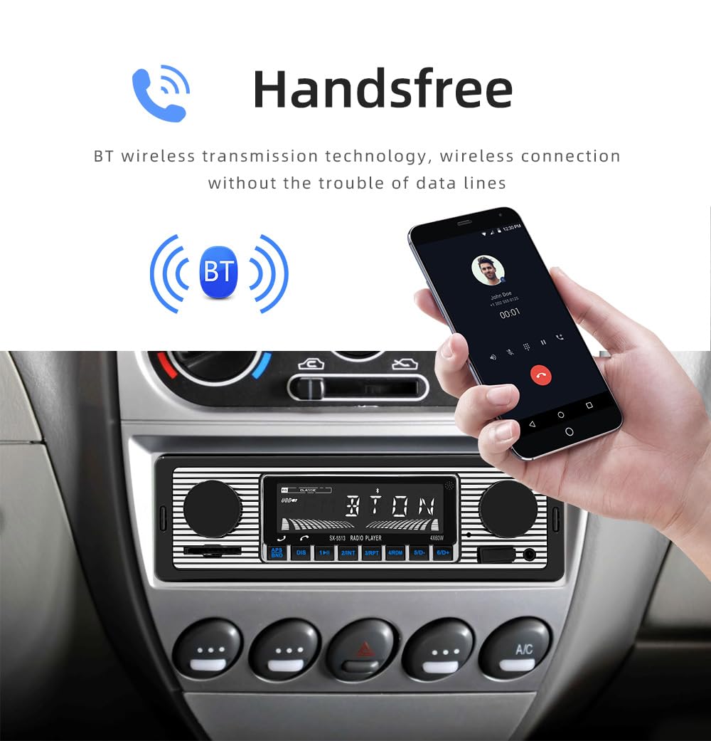 Classic Single Din Car Radio With Car Bluetooth Bt,Car Stereo Fm Radio,Hands Free Calling,Car Mp3 Player,Voice Control,Usb,Sd,Au
