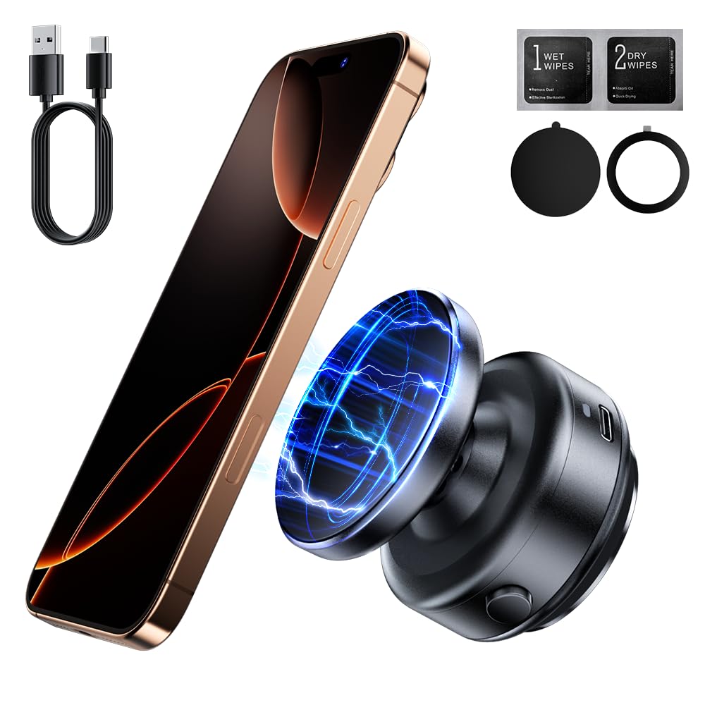 Magnetic Phone Holder, 360Rotation Car Phone Mount, Electric Vacuum Strong Magnet For Any Smooth Surface Kitchen Mirror Gym,Cell