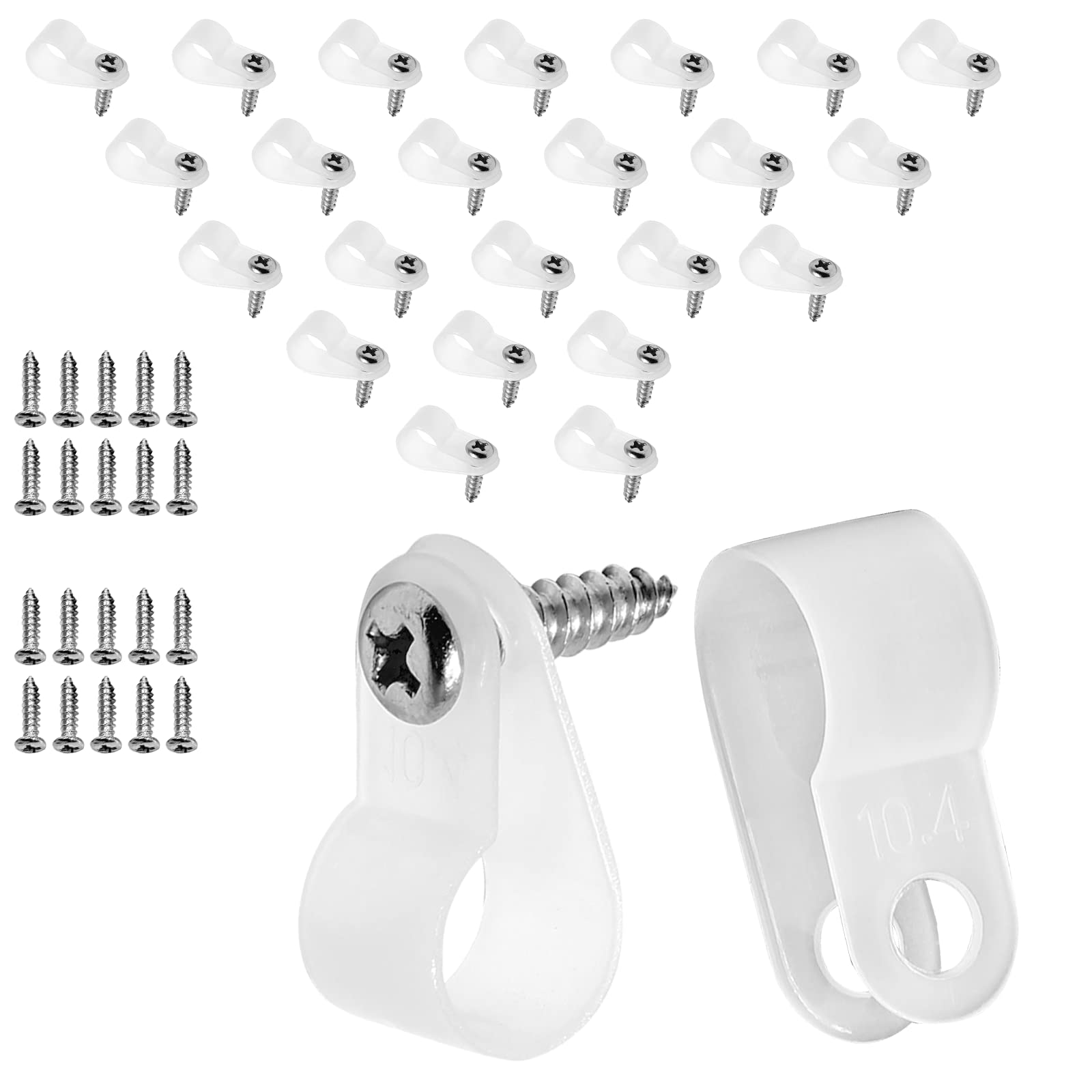 Suiwotin 120Pcs 3/8 Inch R Type Cable Clamps, Nylon Wire Cable Clips With M4 Screws, Screw Mounting Cord Fastener Clips, Wire Co