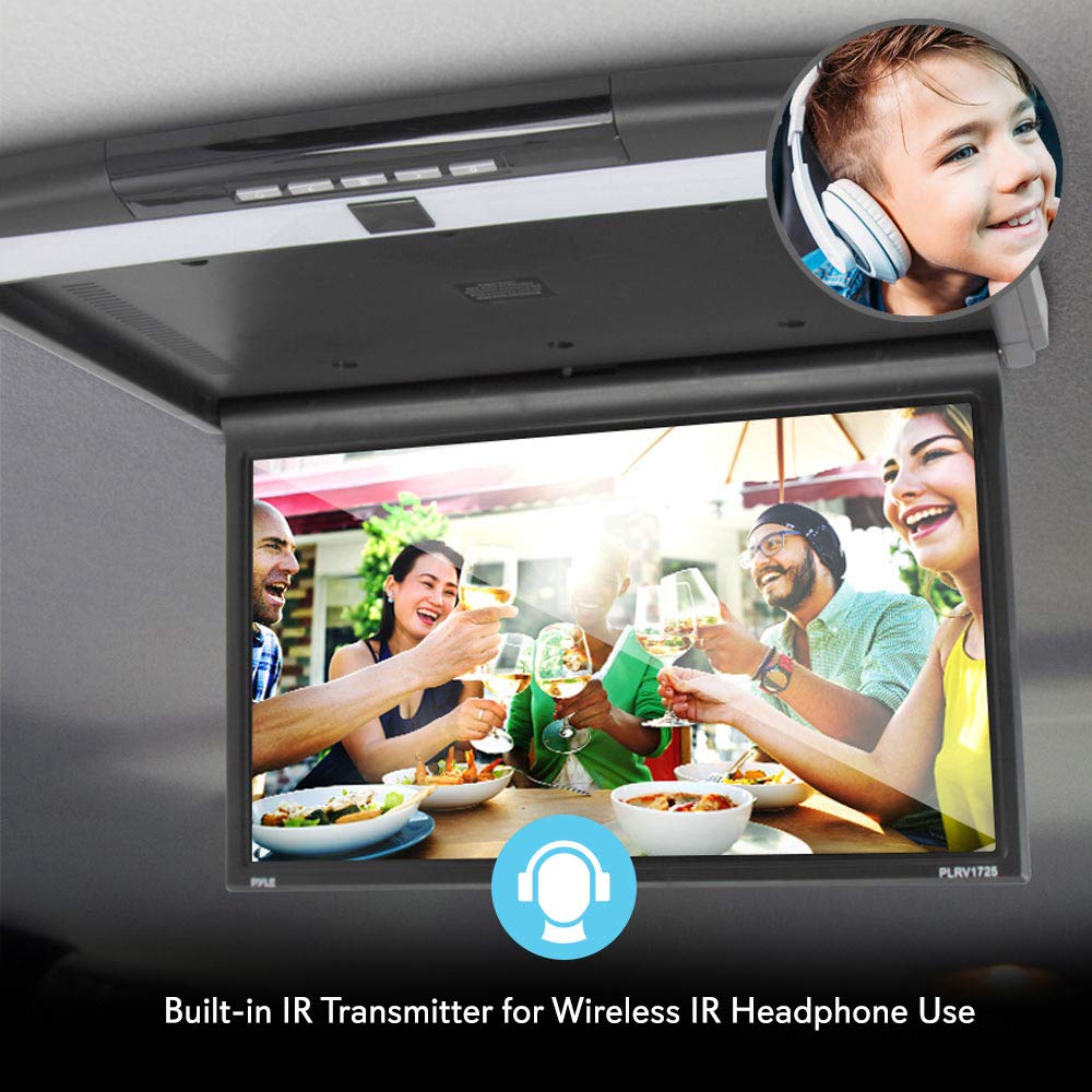 Pyle Car Overhead Monitor Screen Display   17.3 Inch. Lcd Vehicle Flip Down Roof Mount Console   Hdmi Tv Player Control Panel W/
