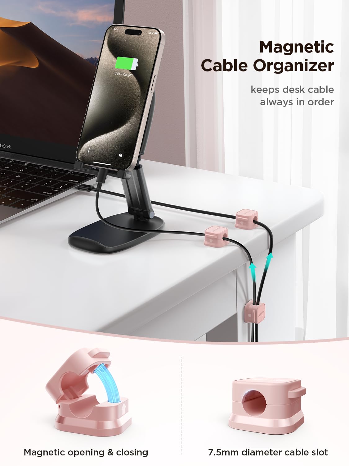 6 Pack Magnetic Cable Organizer, Adhesive Desk Cord Management, [Cable Smooth Adjustable] Wire Holder Keeper Charging Cable Clip
