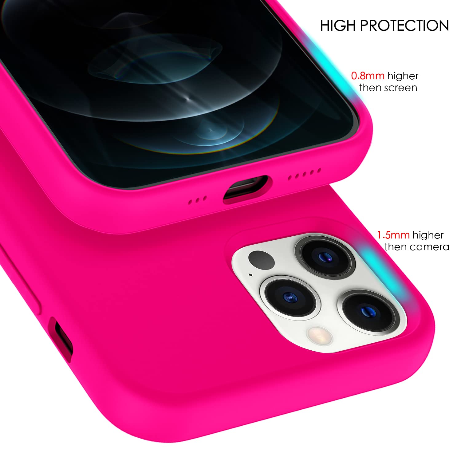 ZUSLAB Phone Case Compatible with Apple iPhone 12 / iPhone 12 Pro Shockproof Silicone Neon Pink