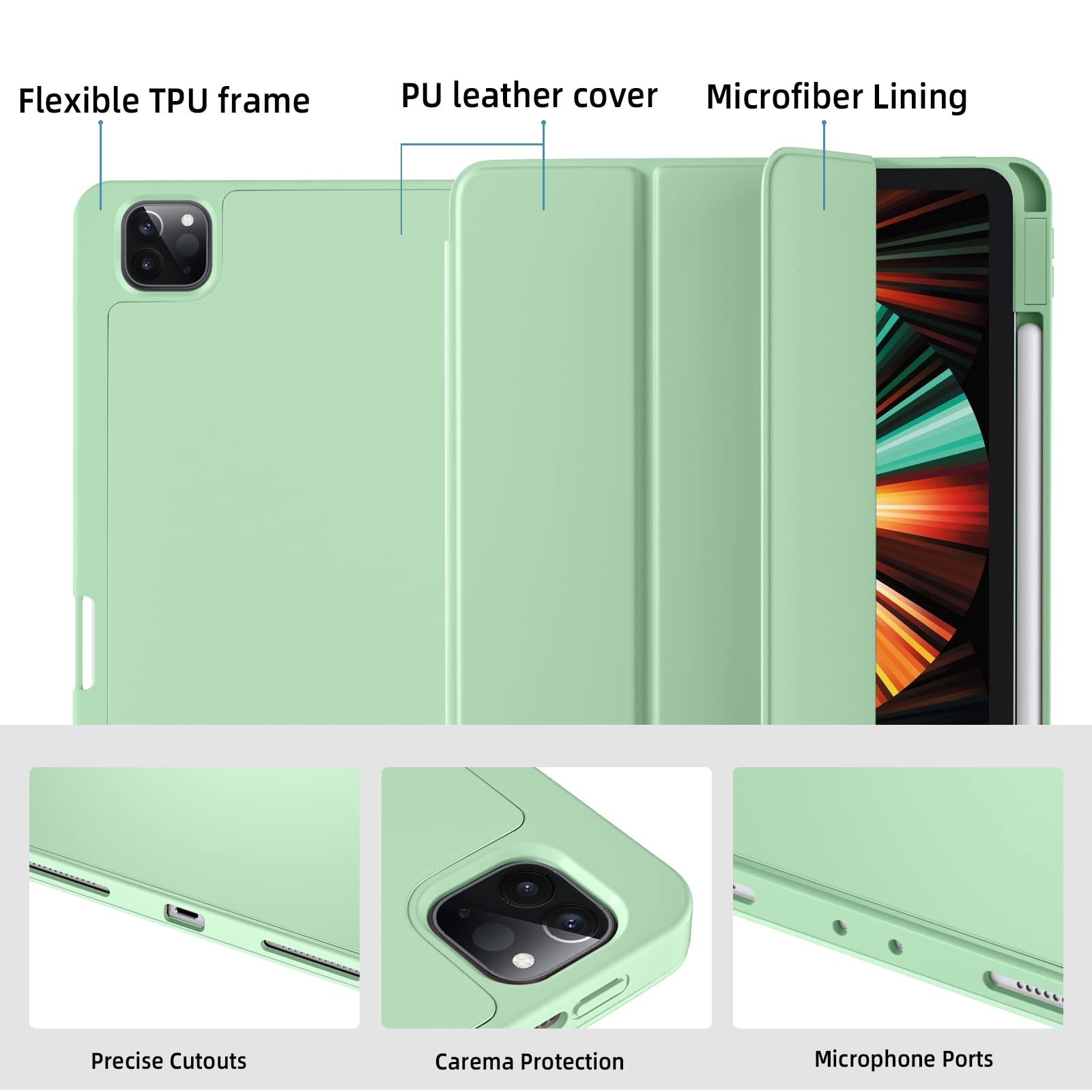 Wenlaty Compatible With Ipad Pro 11 Inch Case 4Th/3Rd/2Nd Generation With Pencil Holder, For Ipad 11 Pro Case 2022/2021/2020, Pr