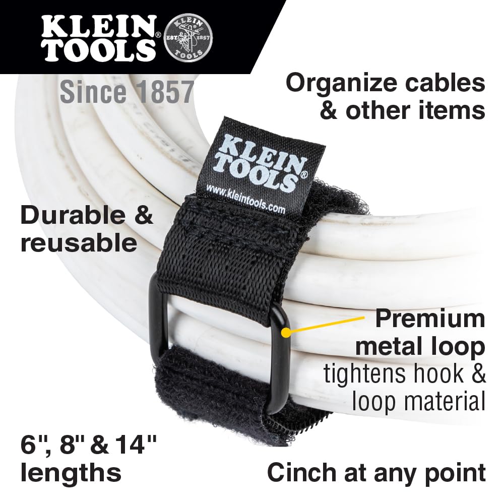 Klein Tools 450 600 Cable Organizer, Hook And Loop Cinch Strap Cable Ties, Includes Two 6 Inch, Two 8 Inch And Two 14 Inch Strap